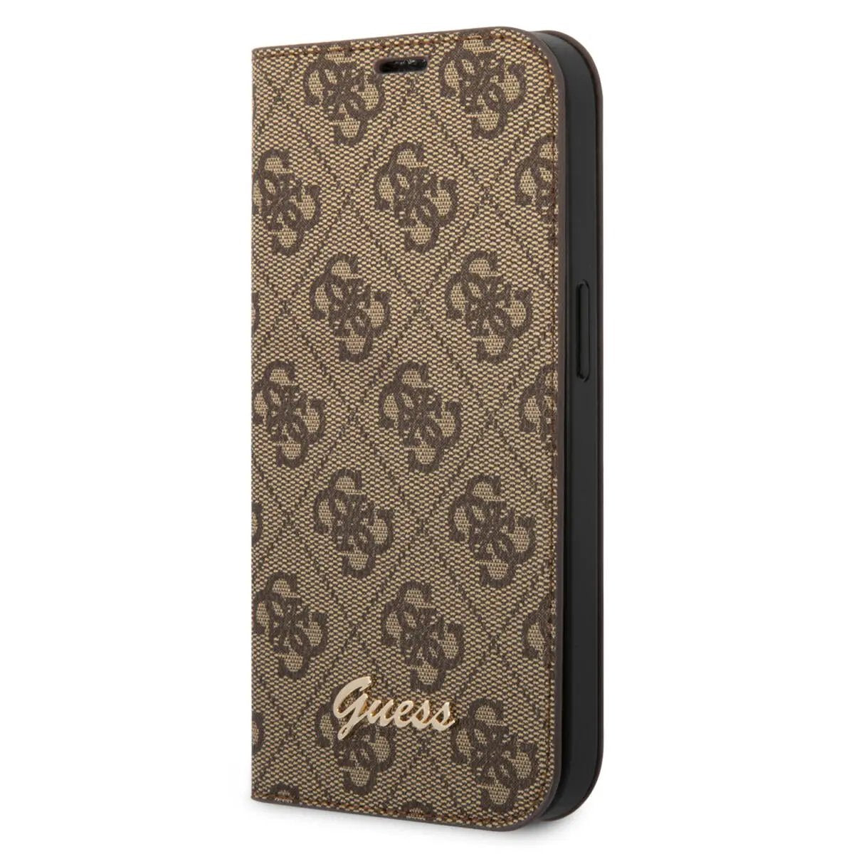 Guess “4G Logo Collection” Script Metal Logo Θήκη προστασίας από δερματίνη τύπου folio – iPhone 14 Plus (Καφέ) – PhoneBazaar