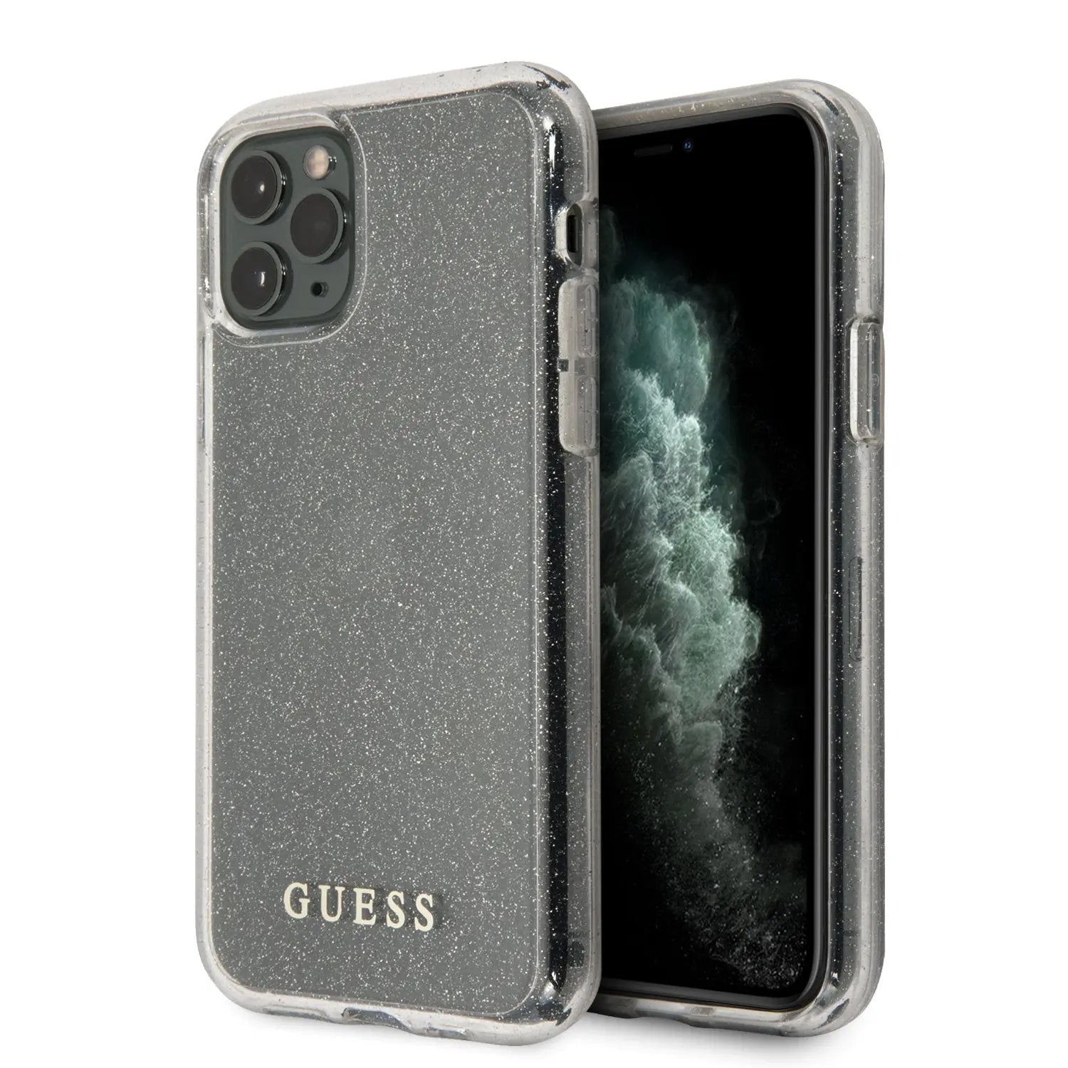 Guess "Glitter Collection" Θήκη προστασίας από σιλικόνη – iPhone 11 Pro Max (Clear/Glitter Silver) – PhoneBazaar