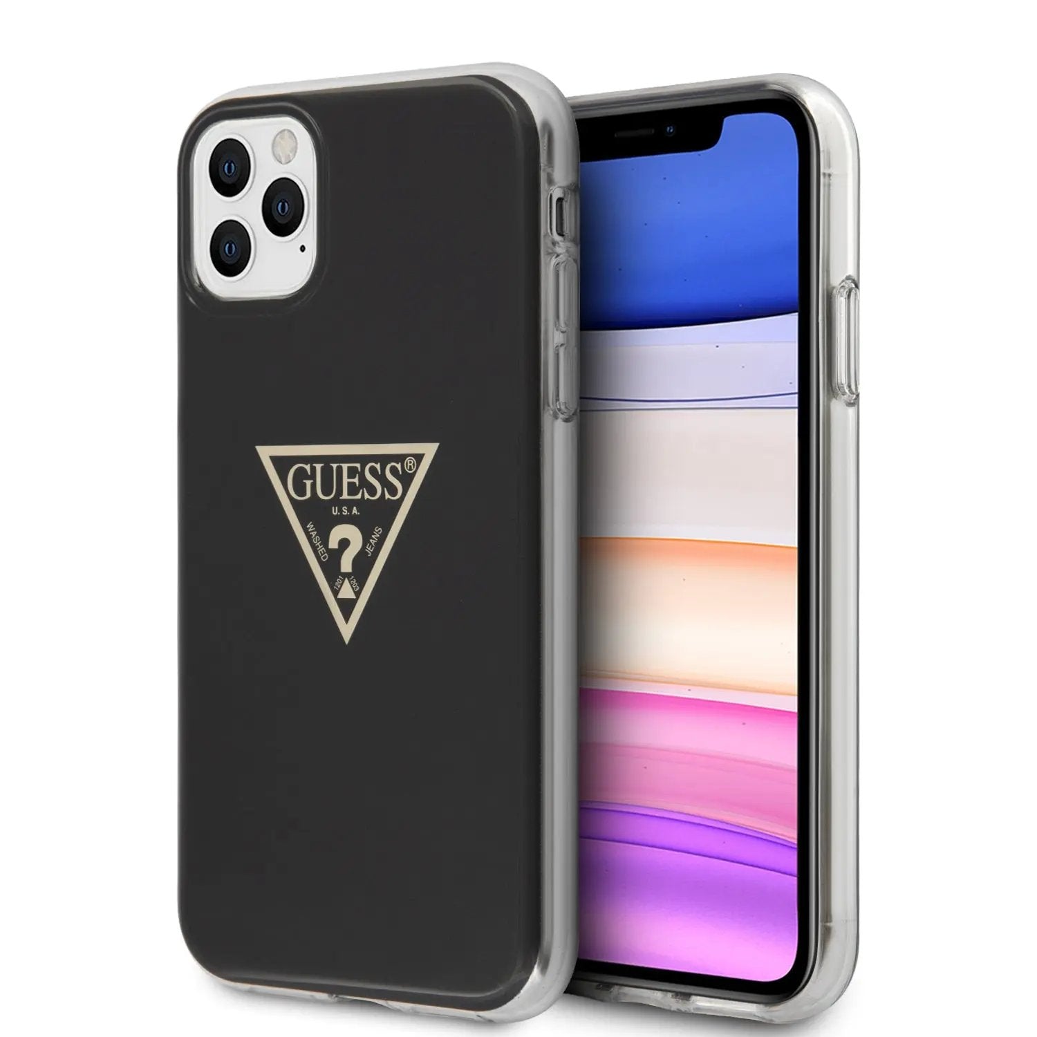 Guess “Metallic Triangle Glitter Logo Collection” Θήκη προστασίας από σιλικόνη – iPhone 11 Pro Max (Black – GUHCN65PCUMPTBK) – PhoneBazaar