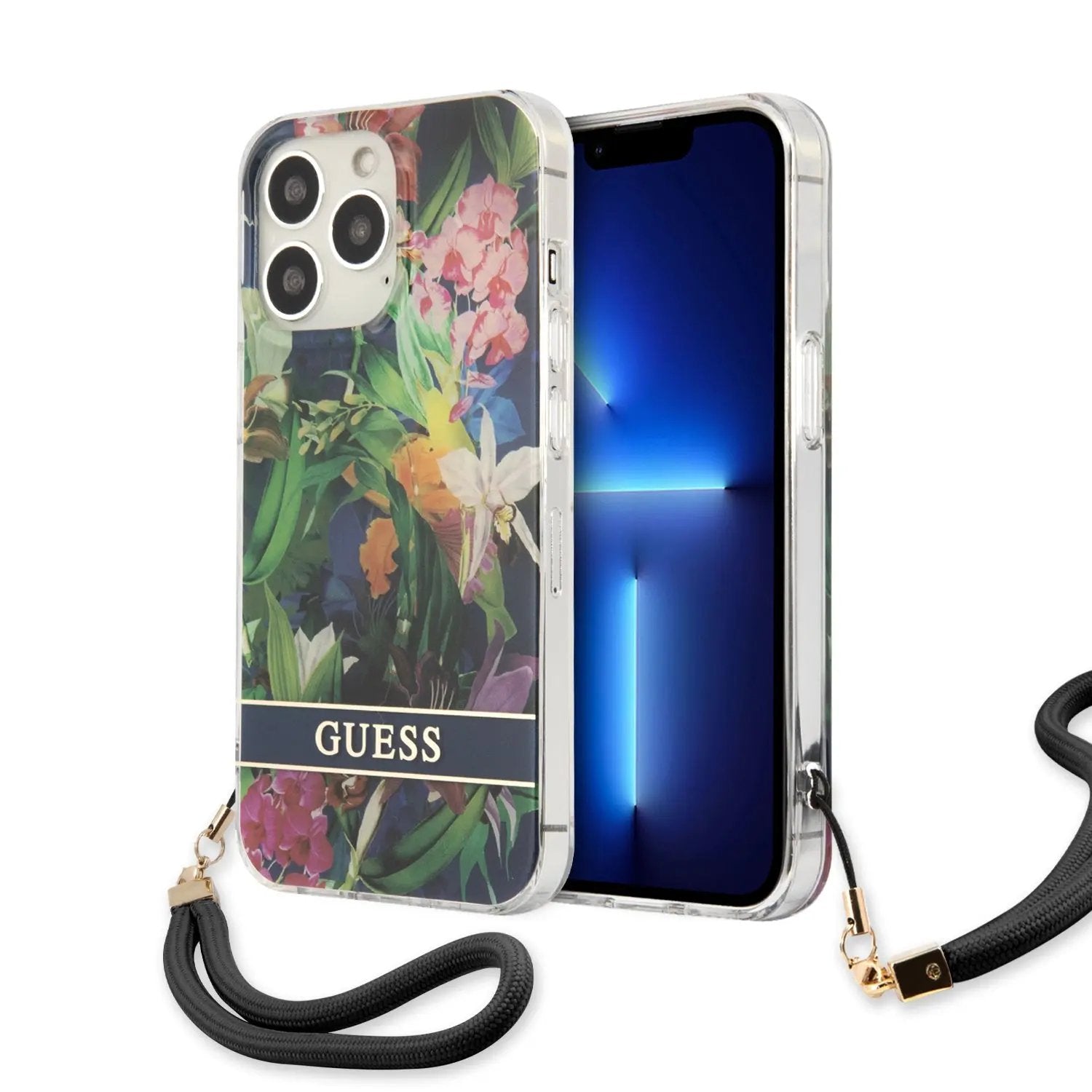 Guess "Flower Collection" Θήκη προστασίας με floral σχεδιασμό και κορδονάκι χειρός – iPhone 13 Pro – PhoneBazaar