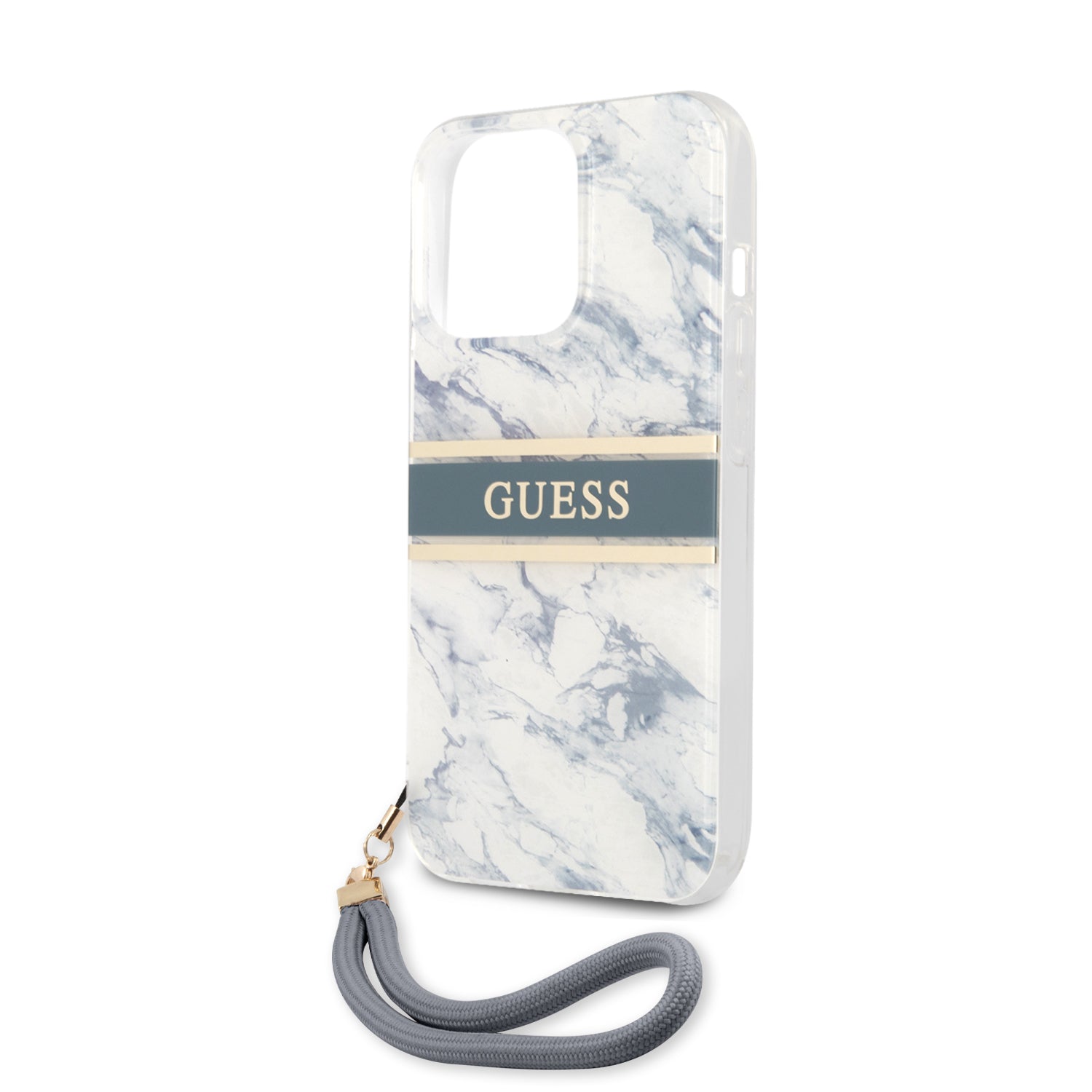 Guess "Marble Collection" Printed Stripe Θήκη προστασίας με όψη μαρμάρου και κορδονάκι χειρός – iPhone 13 Pro (Μπλε/Λευκό)