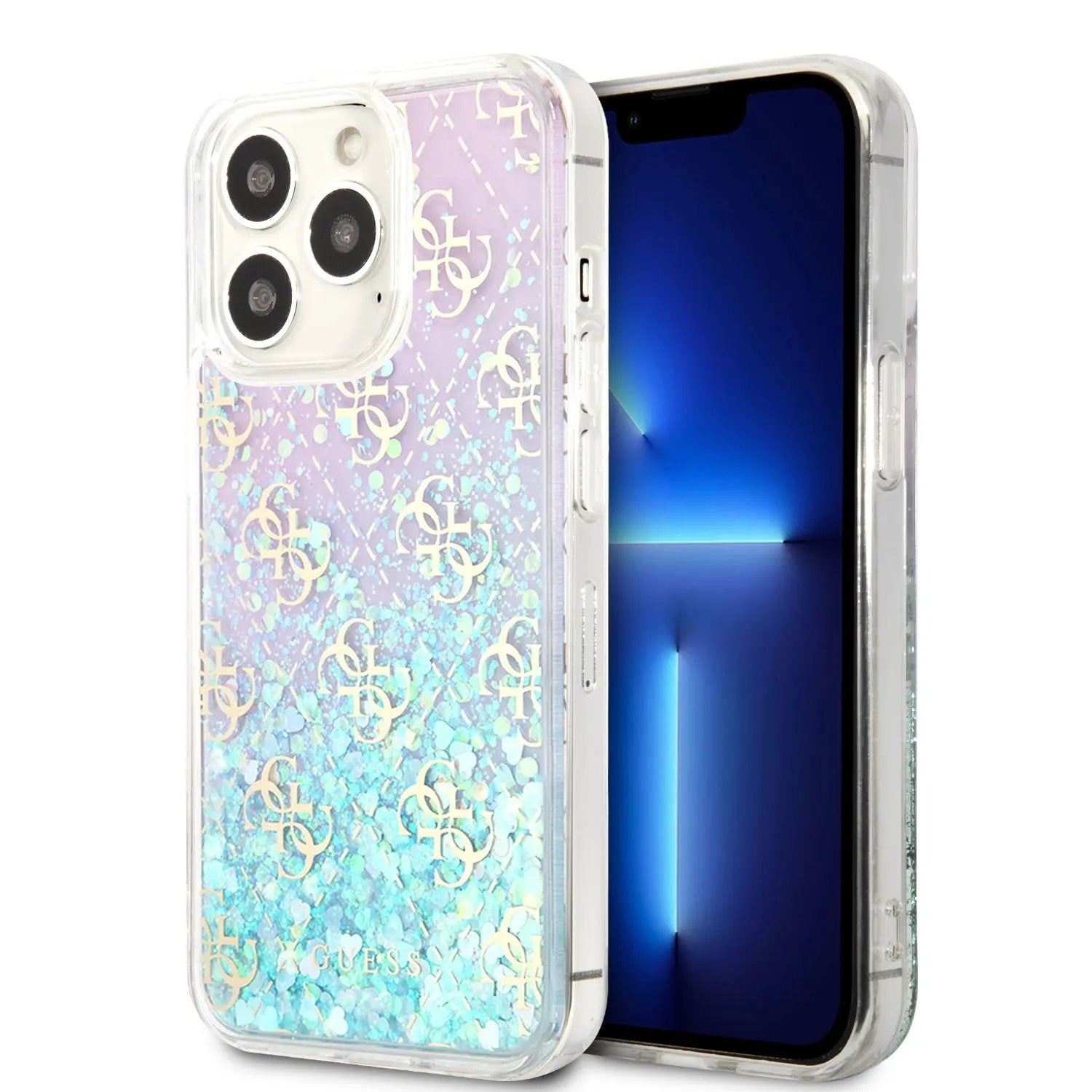Guess "4G Logo Collection" Θήκη προστασίας από Liquid Glitter σιλικόνη – iPhone 13 Pro (Iridescent/Pink) – PhoneBazaar