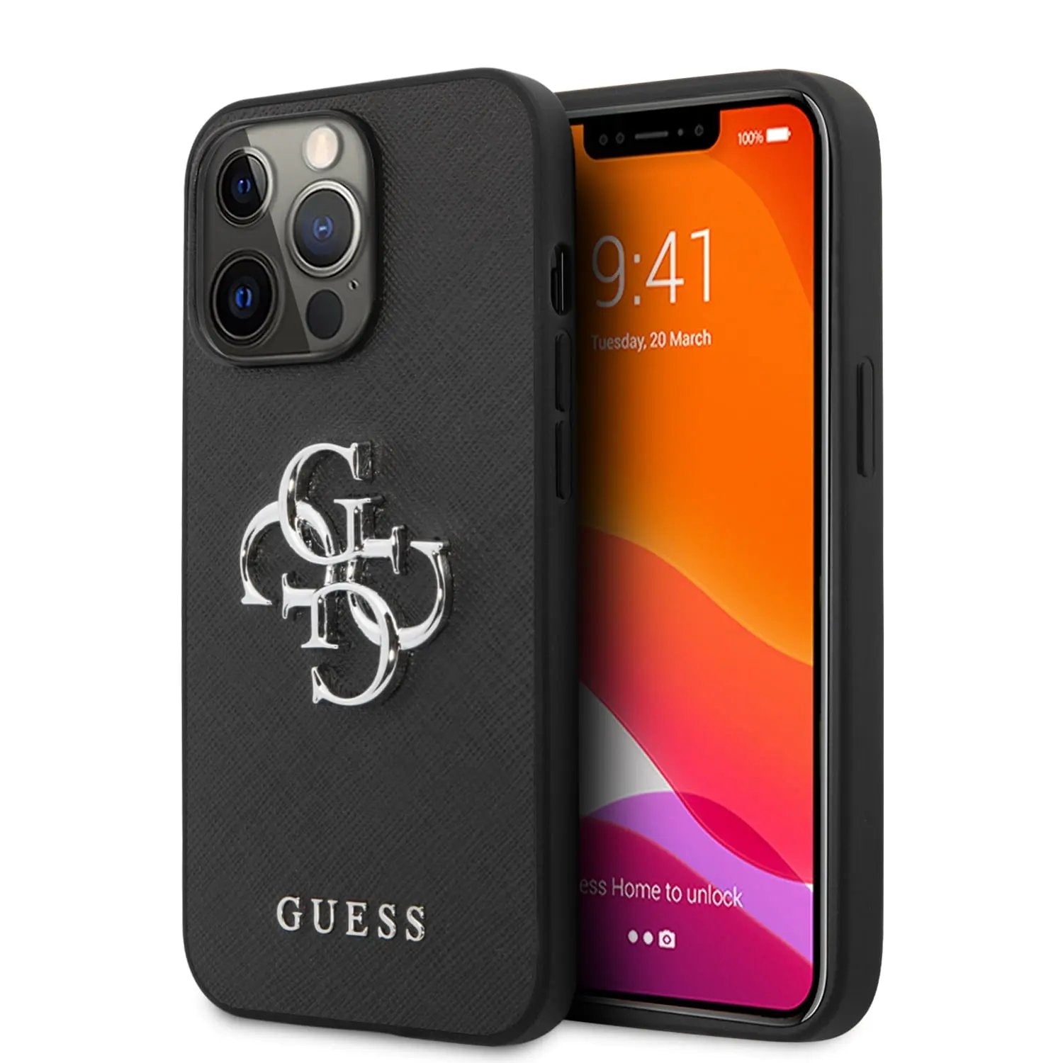 Guess "4G Logo Collection" Hard Case PU Leather Θήκη προστασίας από δερματίνη – iPhone 13 Pro (Μαύρη) – PhoneBazaar