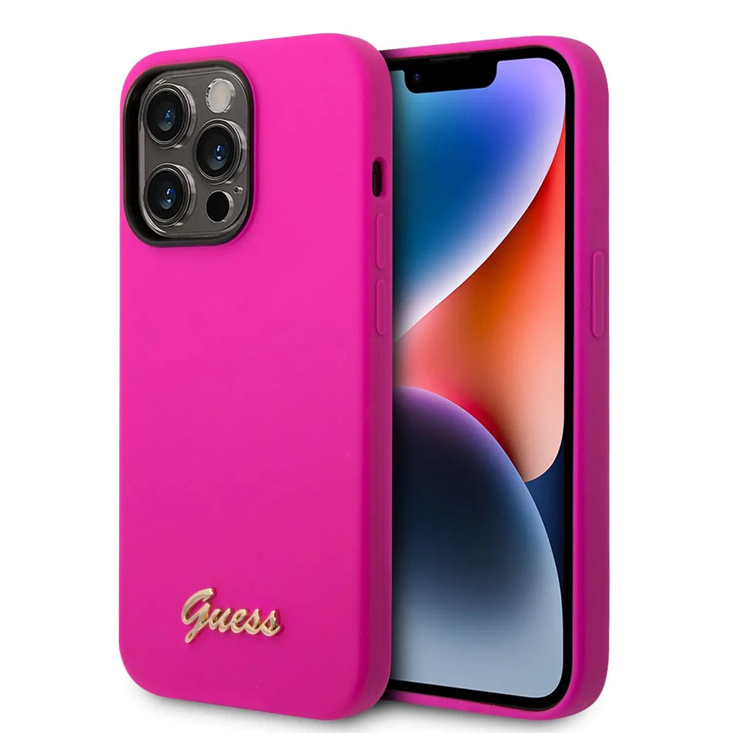 Guess “Vintage Script Gold Logo Collection” Σκληρή Θήκη προστασίας από σιλικόνη – Apple iPhone 14 Pro (Φουξια) – PhoneBazaar
