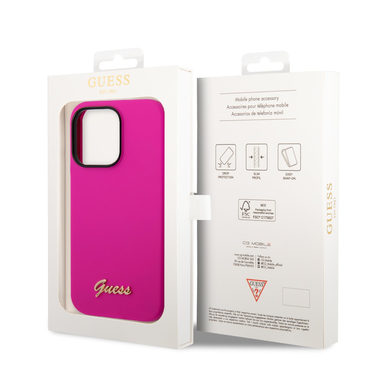 Guess “Vintage Script Gold Logo Collection” Σκληρή Θήκη προστασίας από σιλικόνη – Apple iPhone 14 Pro (Φουξια)