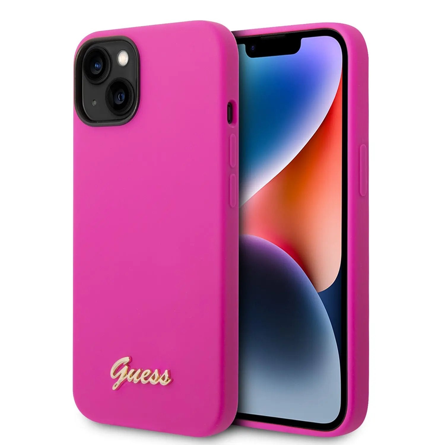 Guess “Vintage Script Gold Logo Collection” Σκληρή Θήκη προστασίας από σιλικόνη – Apple iPhone 14 (Φουξια) – PhoneBazaar