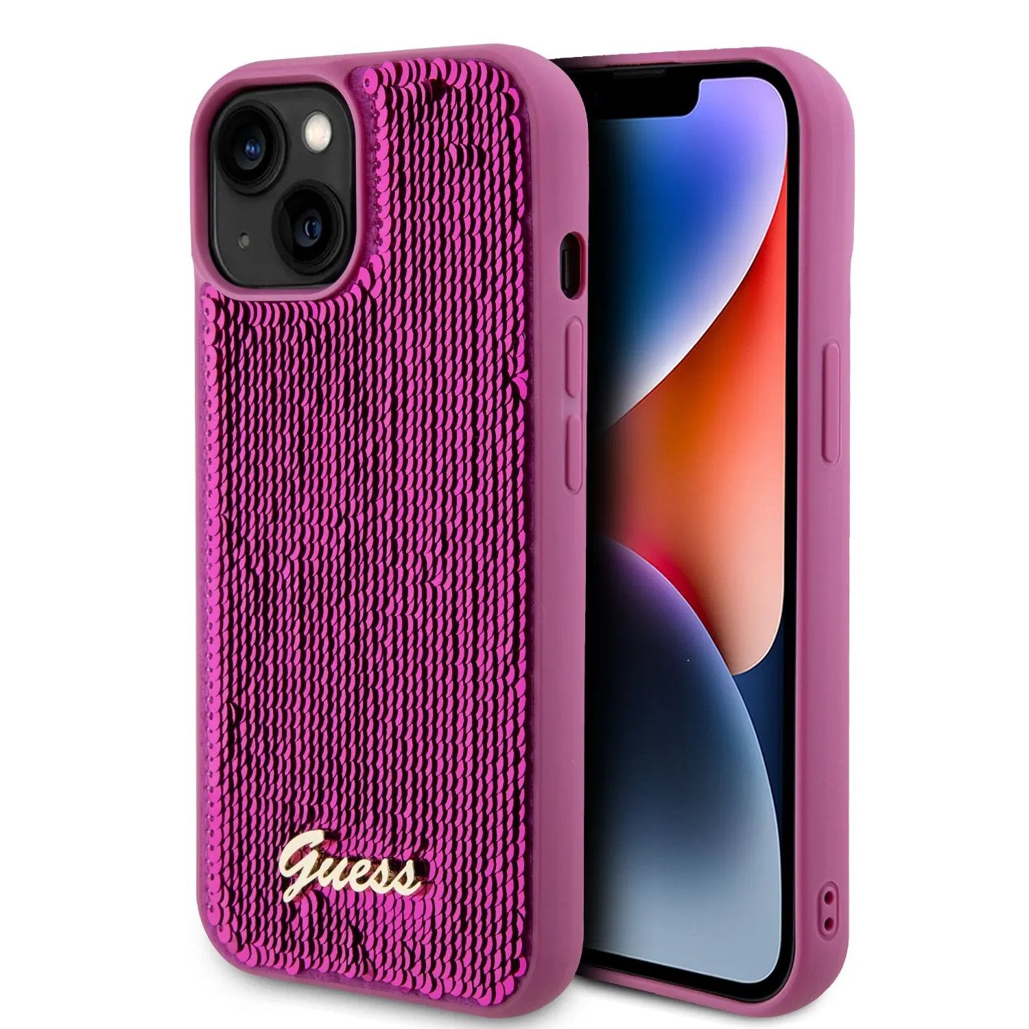 Guess "Sequin Script Metal" Hard Case iPhone 15 (Fuchsia – GUHCP15SPSFDGSF) – PhoneBazaar