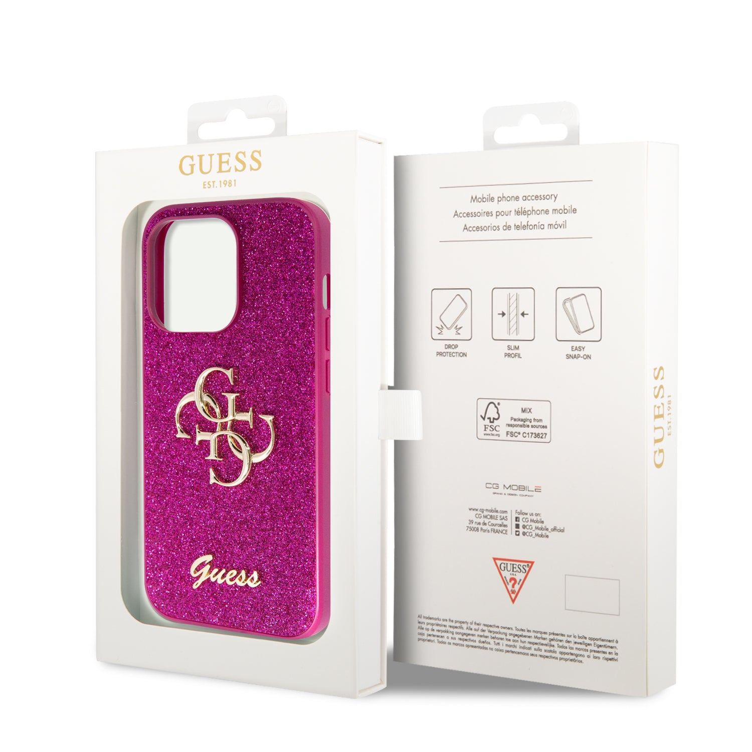 Guess Fixed Glitter 4G Logo Case Θήκη προστασίας από σιλικόνη – iPhone 15 Pro Max (Purple – GUHCP15XHG4SGU)