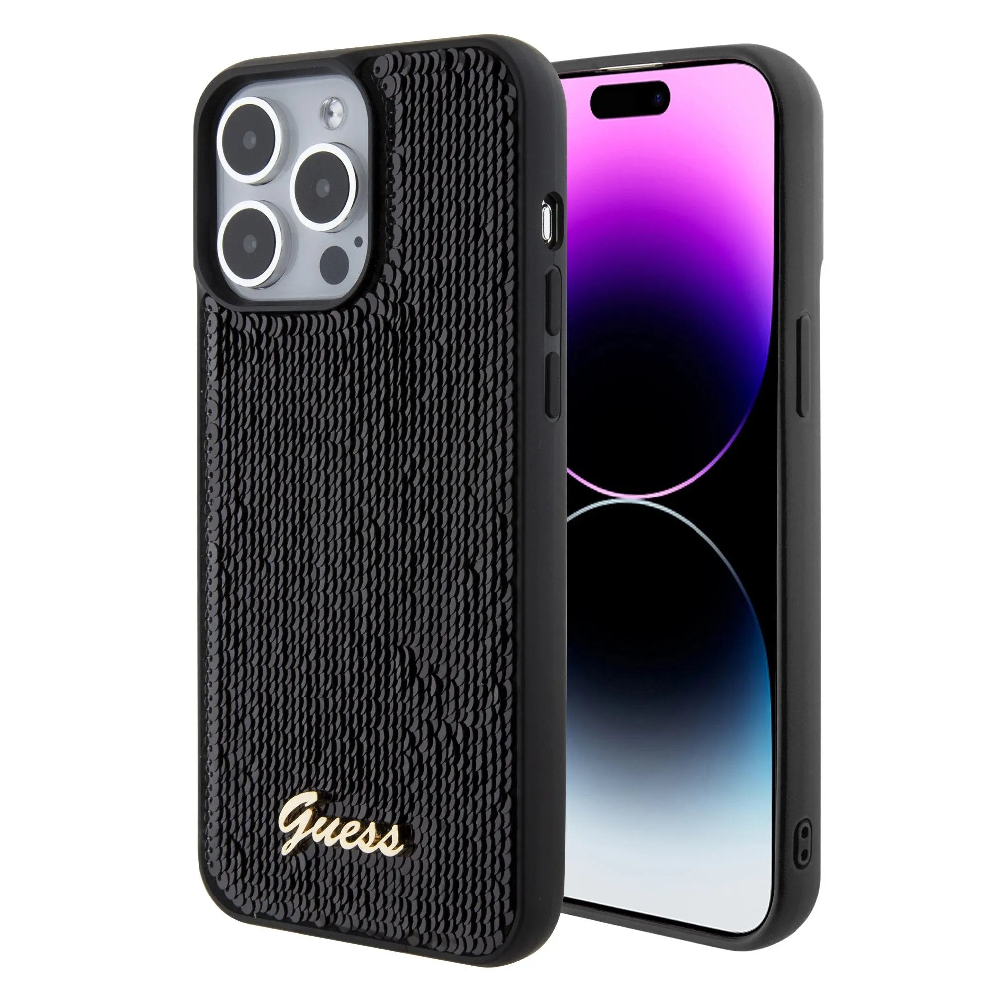 Guess "Sequin Script Metal" Hard Case iPhone 15 Pro Max (Black – GUHCP15XPSFDGSK) – PhoneBazaar