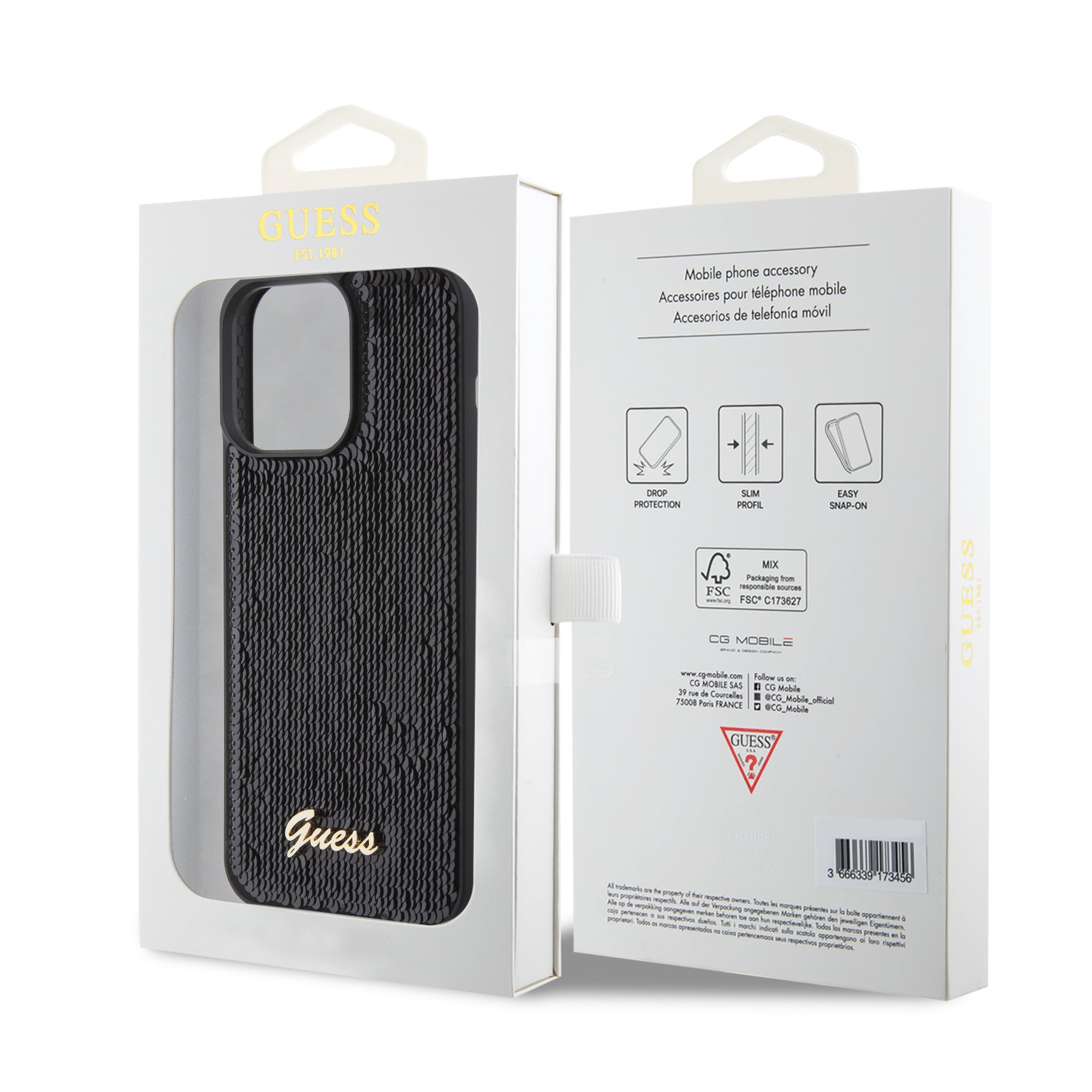 Guess "Sequin Script Metal" Hard Case iPhone 15 Pro Max (Black – GUHCP15XPSFDGSK)