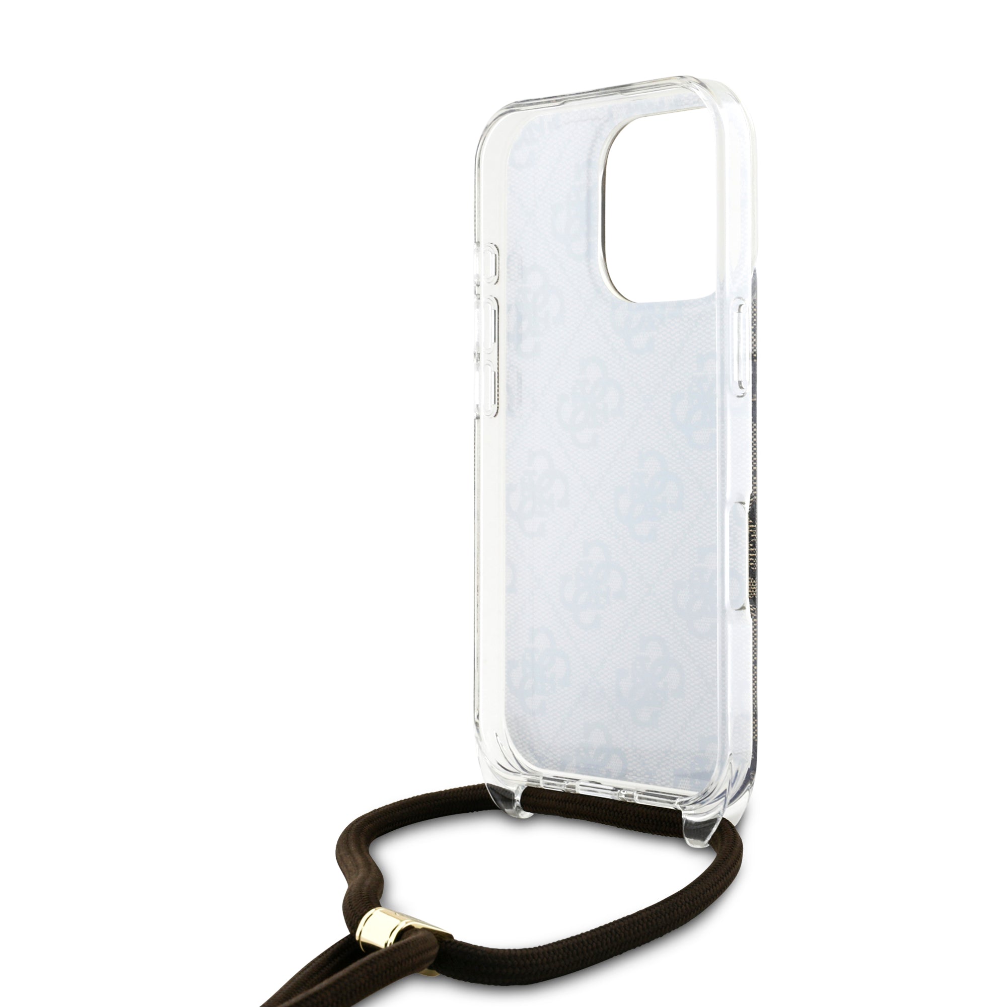 Guess “4G Logo Collection” Crossbody Hard Case Script Metal Logo Θήκη προστασίας από σιλικόνη με λουράκι – iPhone 16 Pro (Καφέ – GUHCP16LHC4SEW)