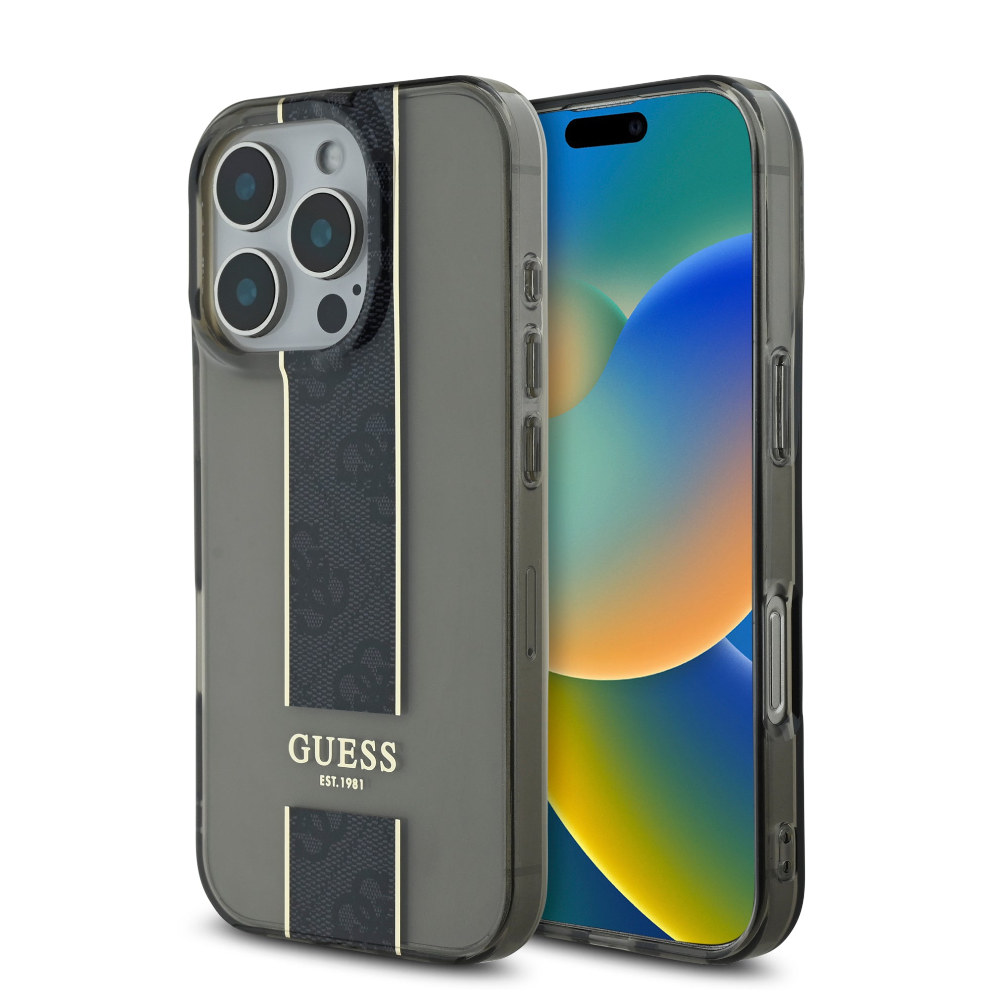 Guess Translucent IML 4G Middlestripe Case Θήκη προστασίας από σιλικόνη – iPhone 16 Pro (Μαύρο – GUHCP16LHS4PPK) – PhoneBazaar