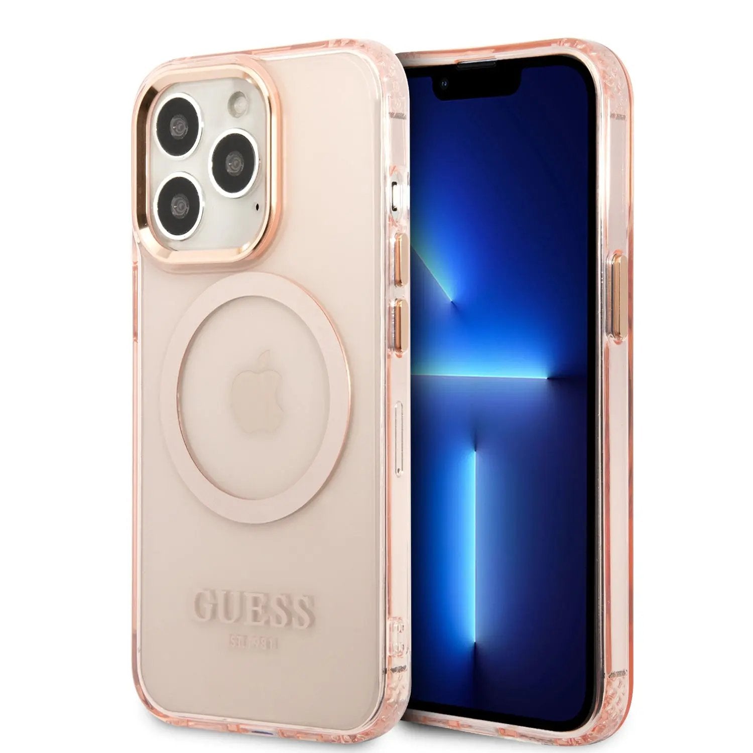Guess Translucent MagSafe Compatible Back Cover Διάφανη Θήκη προστασίας συμβατή με MagSafe – Apple iPhone 13 Pro (Ροζ) – PhoneBazaar