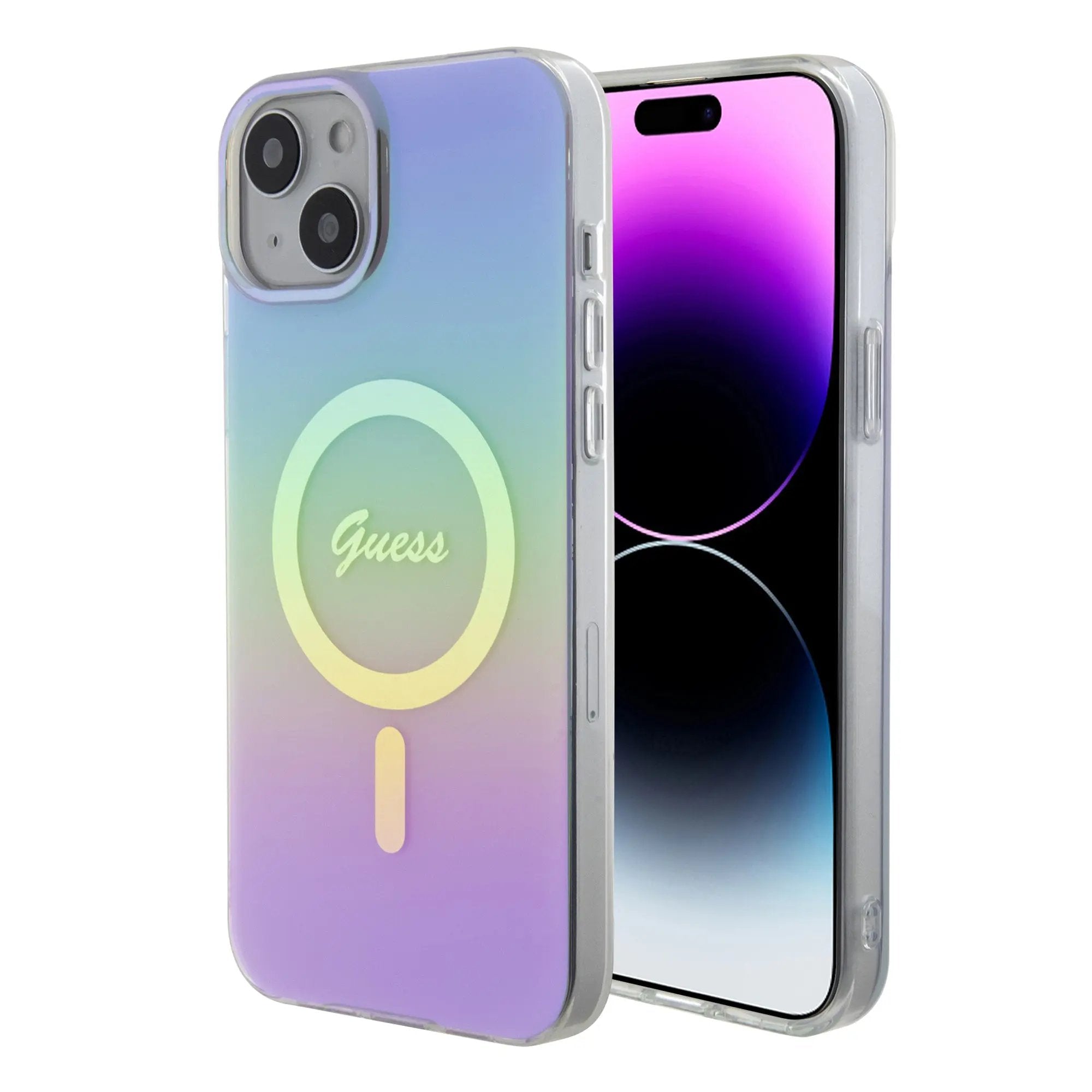 Guess Iridescent Magsafe Case Πολύχρωμη θήκη προστασίας από σκληρό πλαστικό – iPhone 15 (Rainbow Purple – GUHMP15SHITSU) – PhoneBazaar