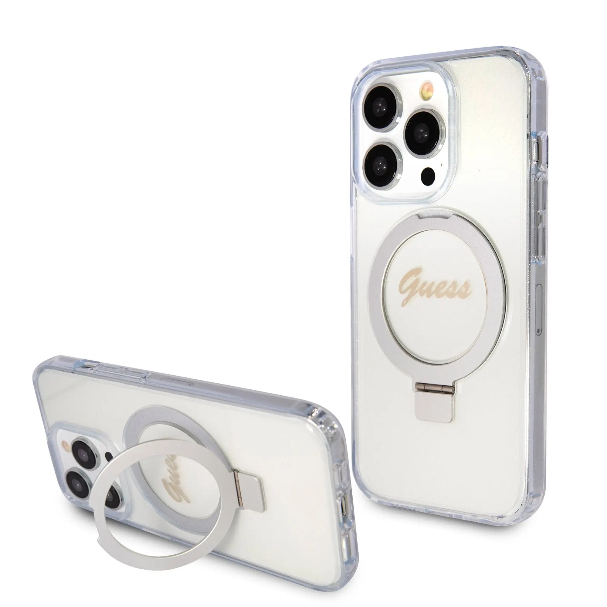 Guess MagSafe Ring Stand Glitter Hard Case Θήκη προστασίας από σιλικόνη – iPhone 15 Pro Max (Διάφανη – GUHMP15XHRSGSD) – PhoneBazaar