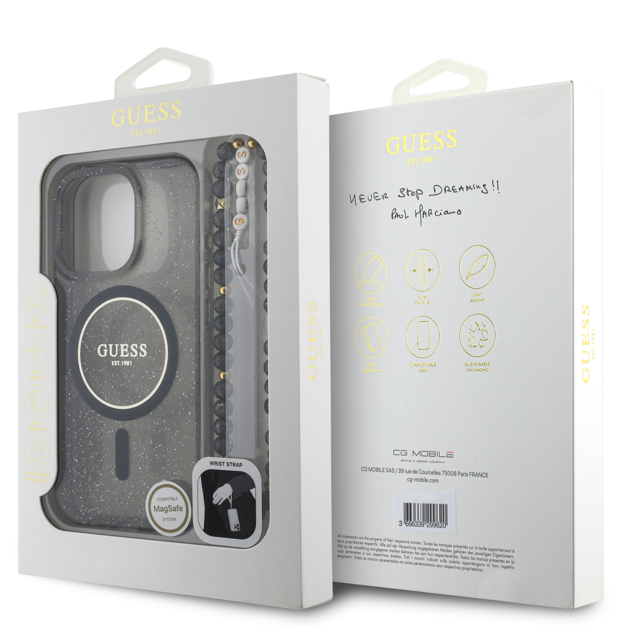 Guess Magsafe “Glitter with Pearl Strap” Hard Case Θήκη προστασίας από σκληρό πλαστικό – iPhone 16 Pro (Μαύρο – GUHMP16LHGCRELSK)