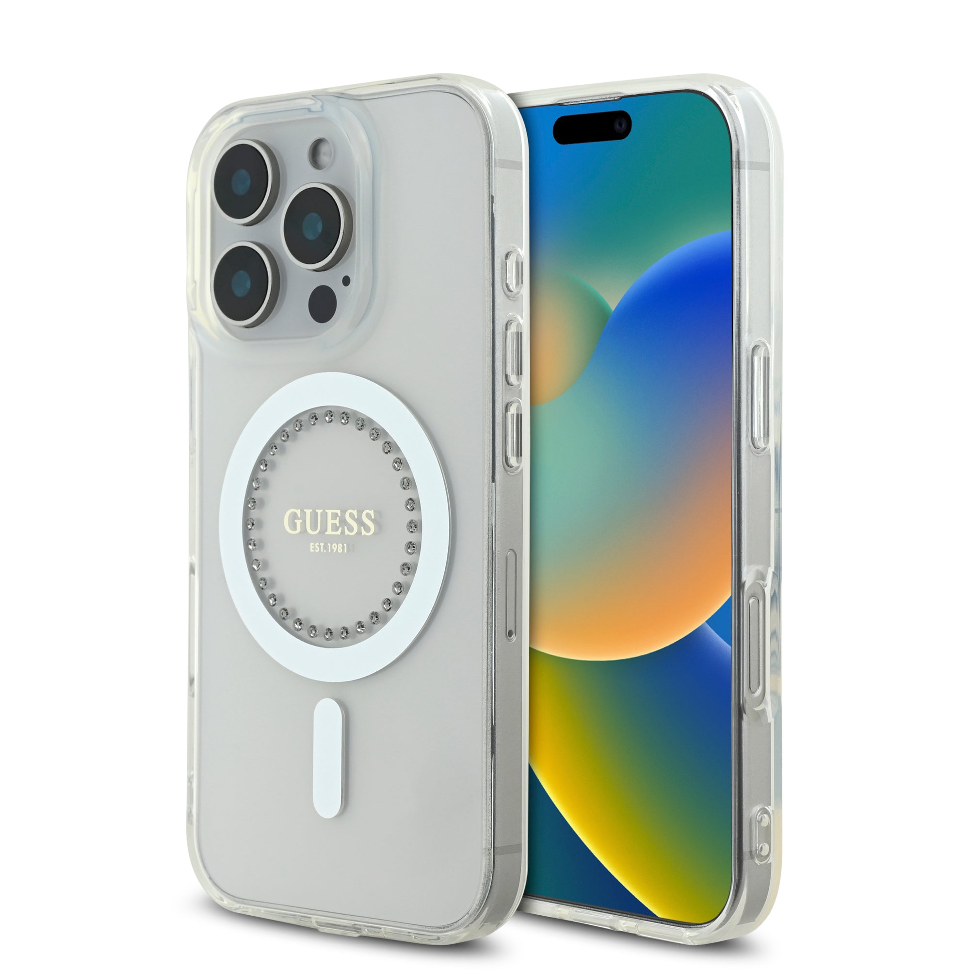 Guess Magsafe “Rhinestones” Hard Case Θήκη προστασίας από σκληρό πλαστικό – iPhone 16 Pro (Λευκό – GUHMP16LPFTDTEH) – PhoneBazaar