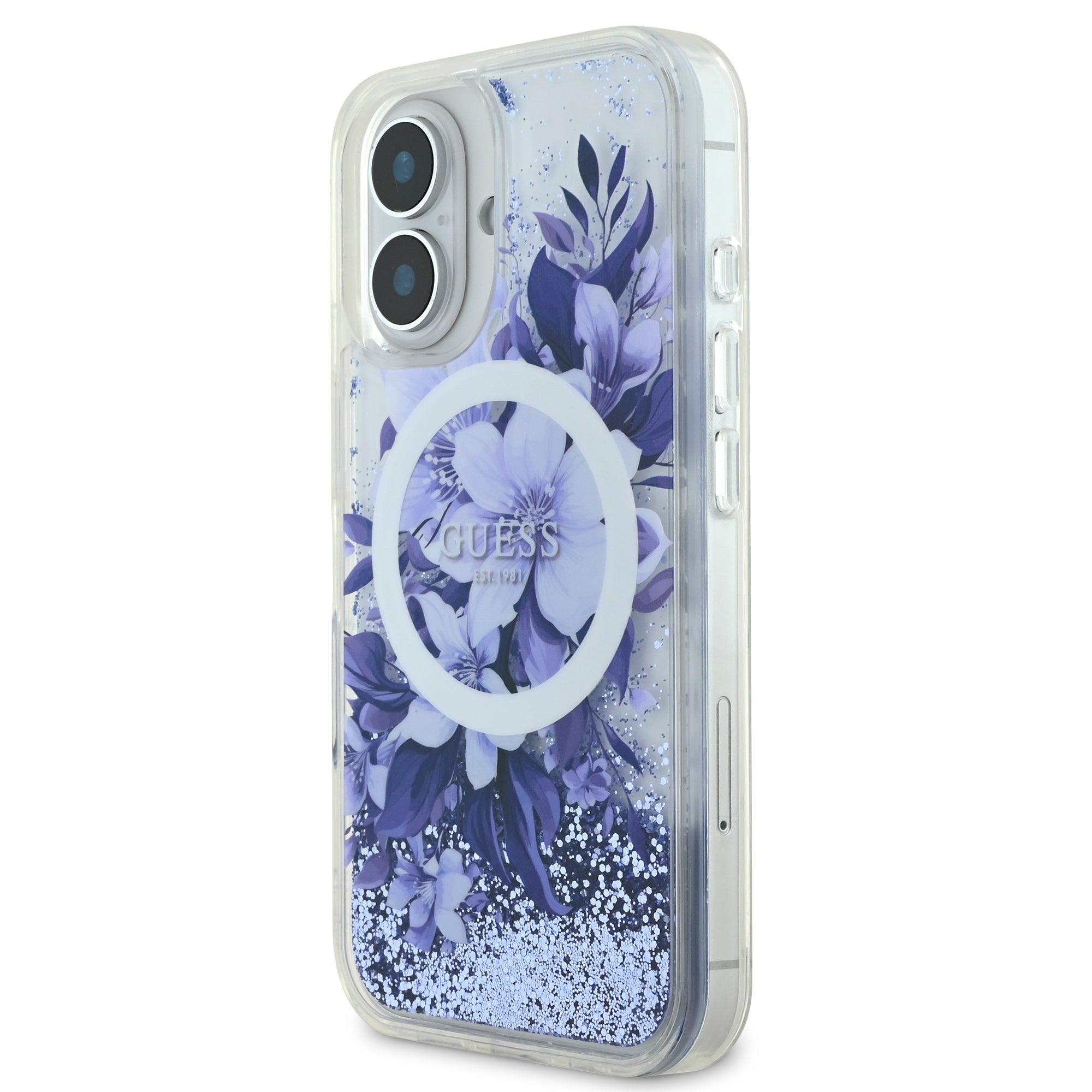 Guess Magsafe “Liquid Glitter Flower" Hard Case Θήκη προστασίας από σκληρό πλαστικό – iPhone 16 (Μωβ – GUHMP16SLFMWTU)
