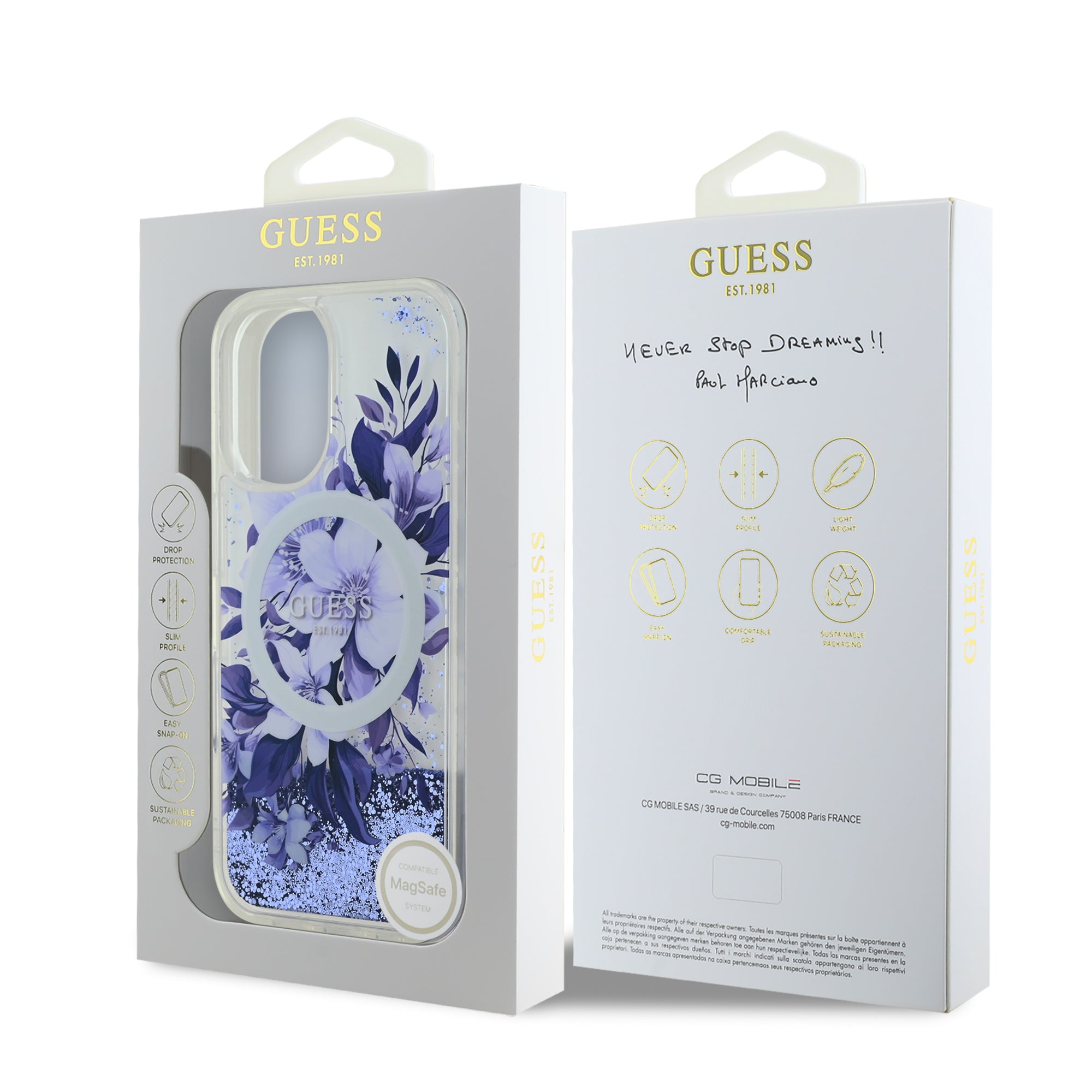 Guess Magsafe “Liquid Glitter Flower" Hard Case Θήκη προστασίας από σκληρό πλαστικό – iPhone 16 (Μωβ – GUHMP16SLFMWTU)