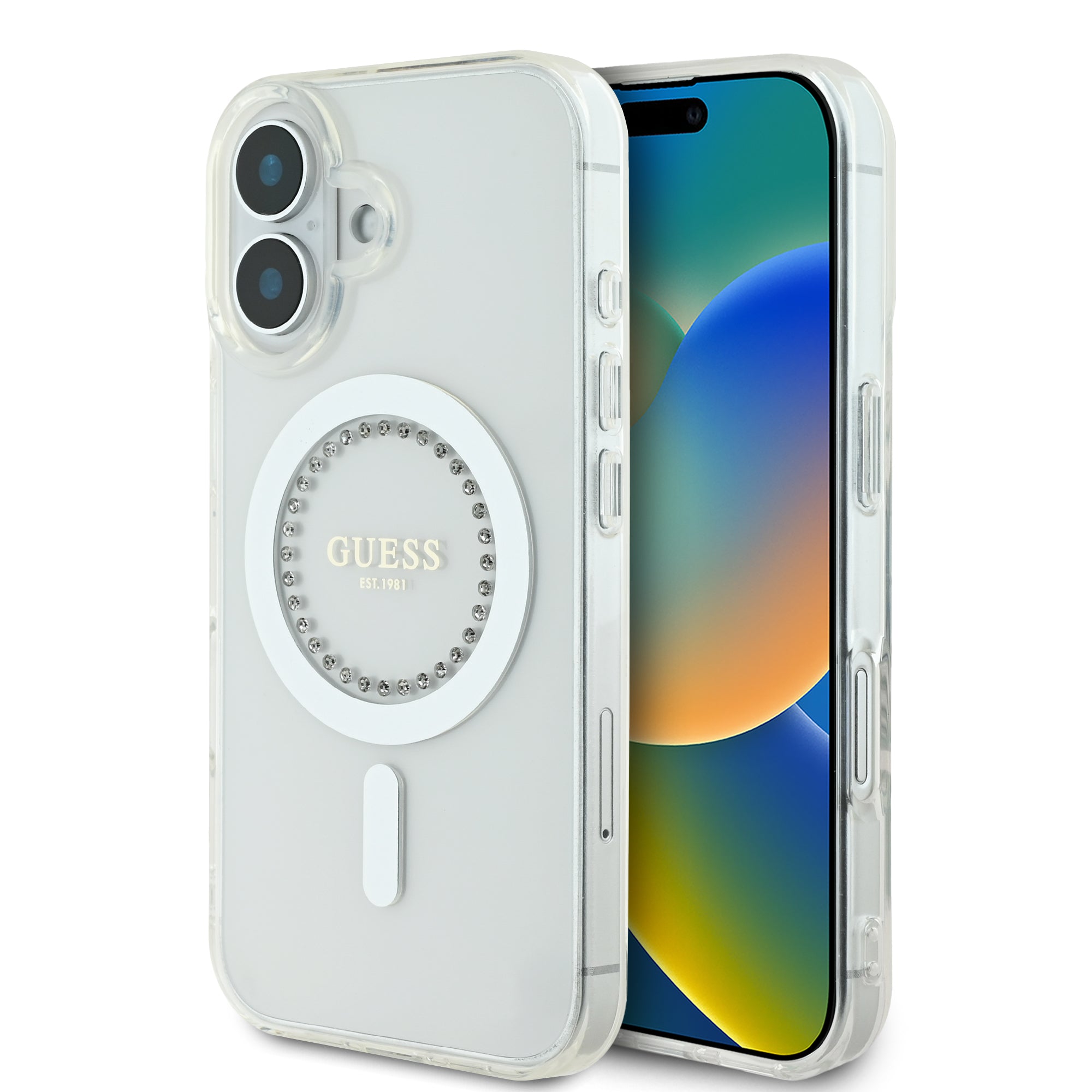 Guess Magsafe “Rhinestones” Hard Case Θήκη προστασίας από σκληρό πλαστικό – iPhone 16 (Λευκό – GUHMP16SPFTDTEH) – PhoneBazaar