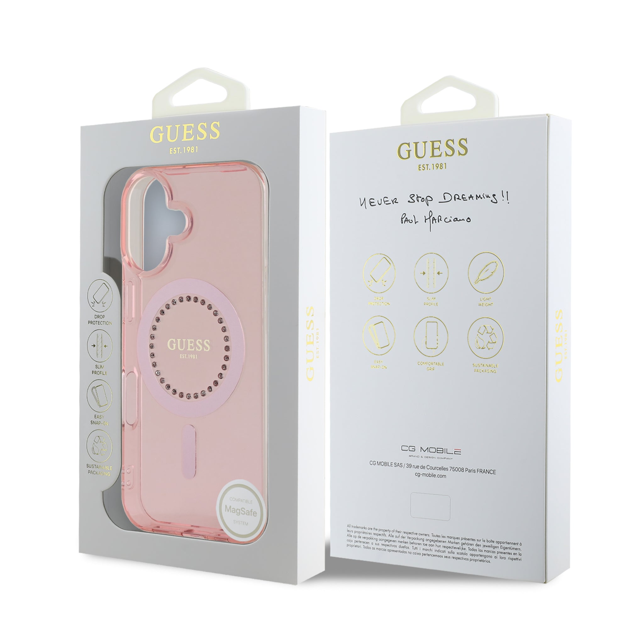 Guess Magsafe “Rhinestones” Hard Case Θήκη προστασίας από σκληρό πλαστικό – iPhone 16 (Ροζ – GUHMP16SPFTDTEP)