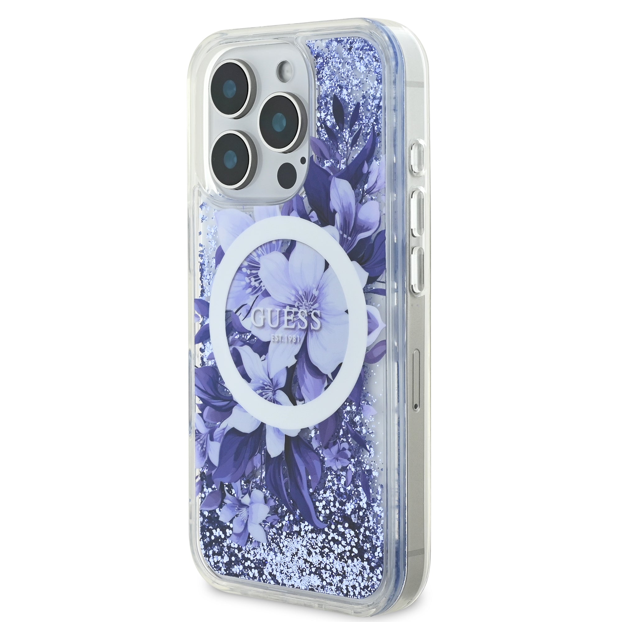 Guess Magsafe “Liquid Glitter Flower" Hard Case Θήκη προστασίας από σκληρό πλαστικό – iPhone 16 Max (Μωβ – GUHMP16XLFMWTU)