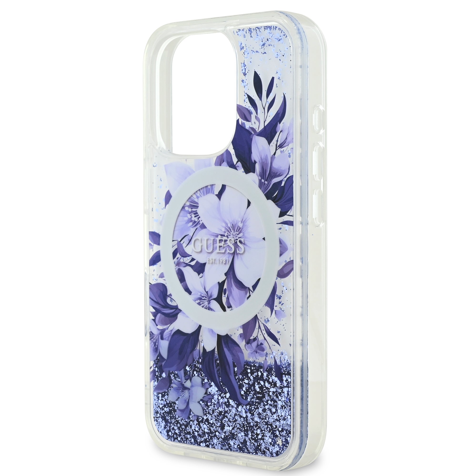 Guess Magsafe “Liquid Glitter Flower" Hard Case Θήκη προστασίας από σκληρό πλαστικό – iPhone 16 Max (Μωβ – GUHMP16XLFMWTU)
