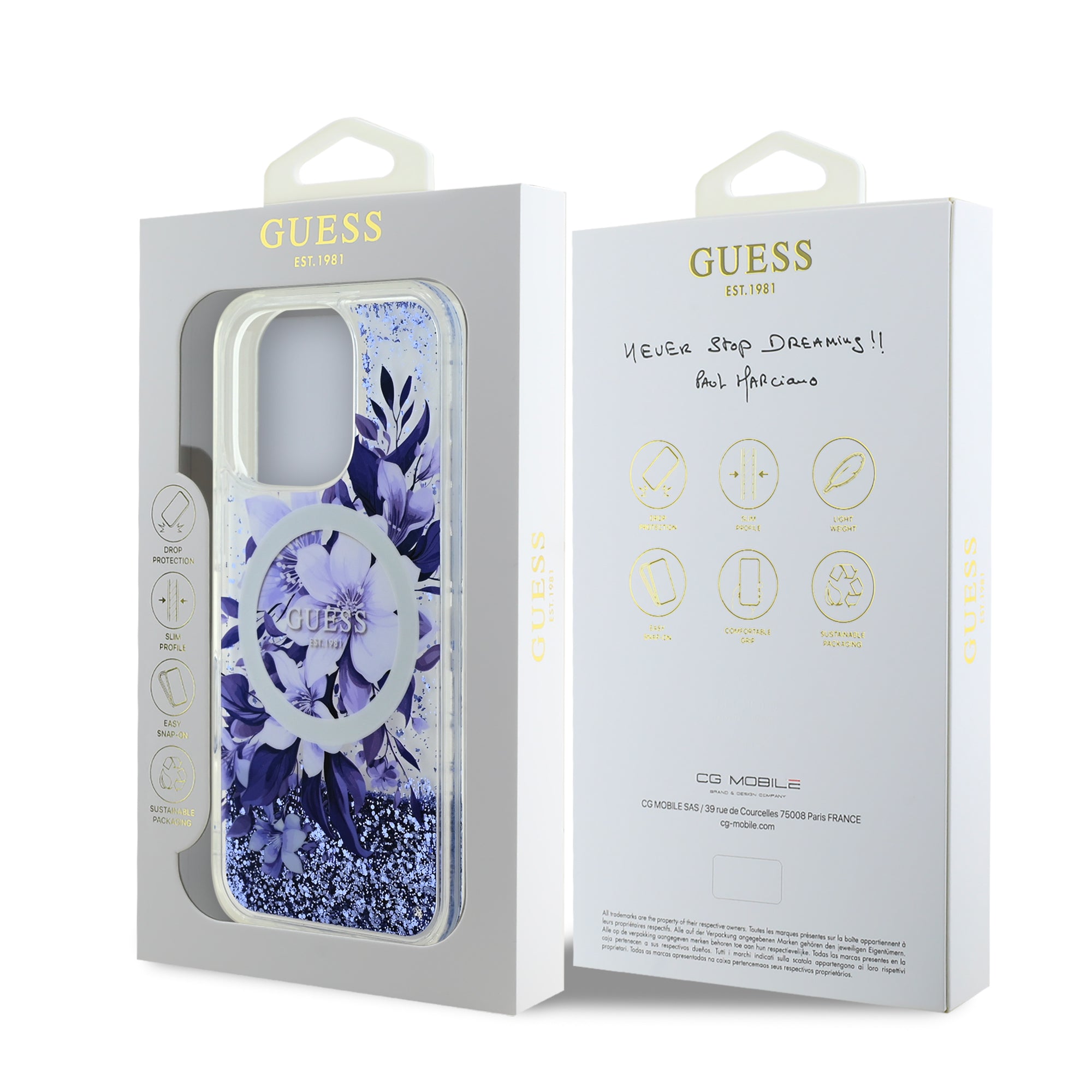 Guess Magsafe “Liquid Glitter Flower" Hard Case Θήκη προστασίας από σκληρό πλαστικό – iPhone 16 Max (Μωβ – GUHMP16XLFMWTU)