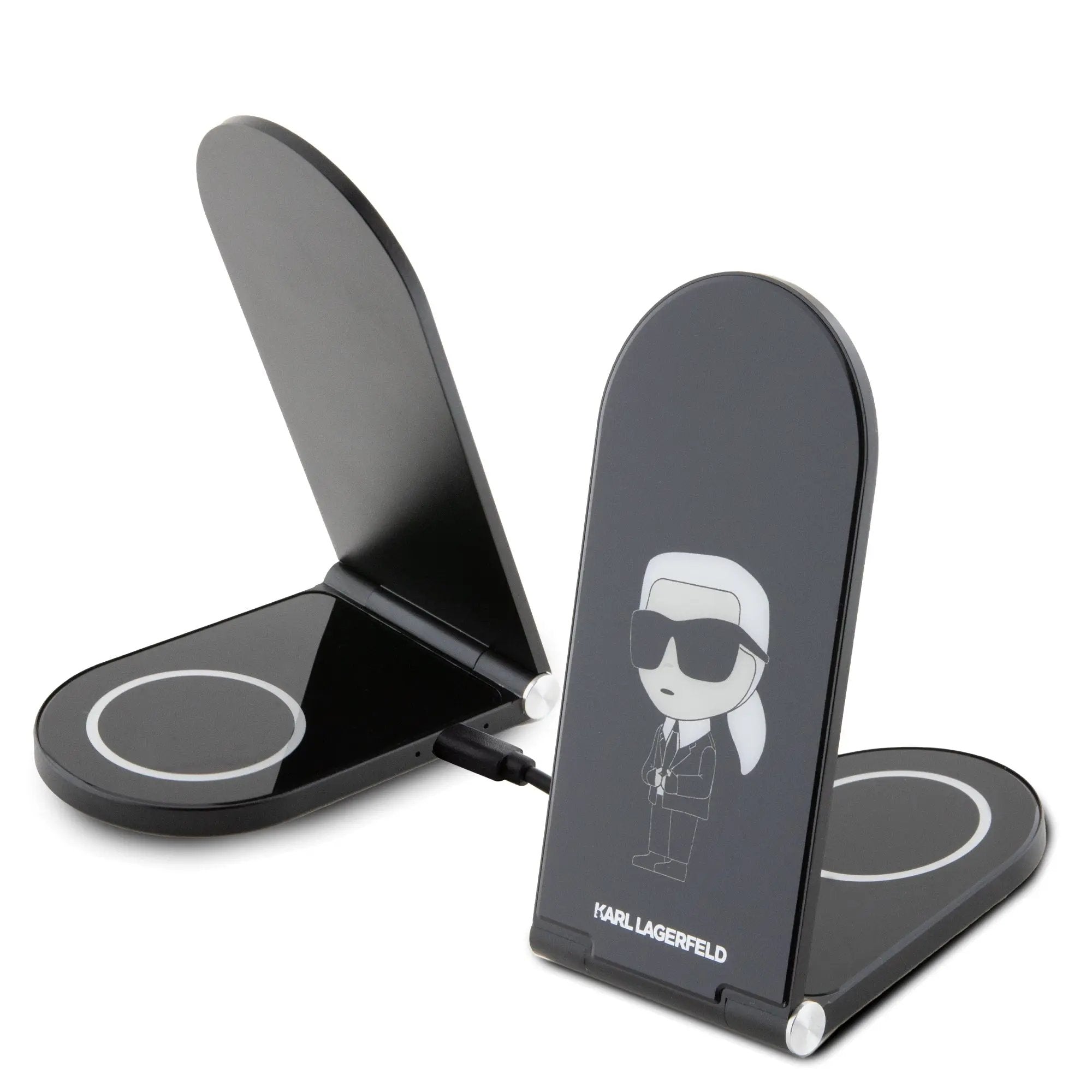 Karl Lagerfeld Ikonik Wireless Magsafe Desk Charger Pad Μοντέρνος Διπλός Ασύρματος Φορτιστής Qi 15W για smartphone σε μαύρο – PhoneBazaar