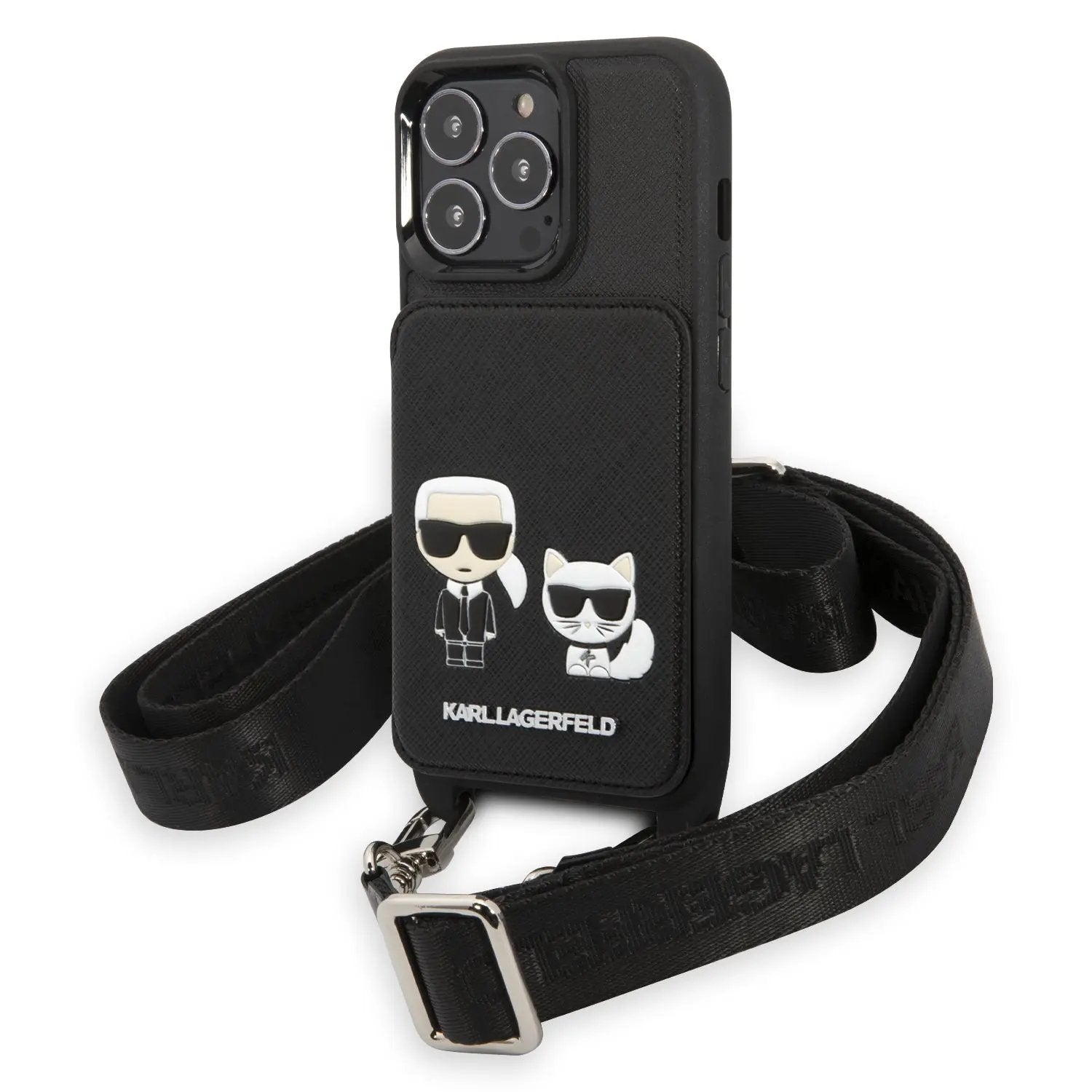 Karl Lagerfeld Crossbody Embossed K+C Saffiano Hard Case Karl's Head Θήκη προστασίας από δερματίνη με λουράκι – iPhone 13 Pro (Μαύρο για KLHCP13LSAKCHSK) – PhoneBazaar