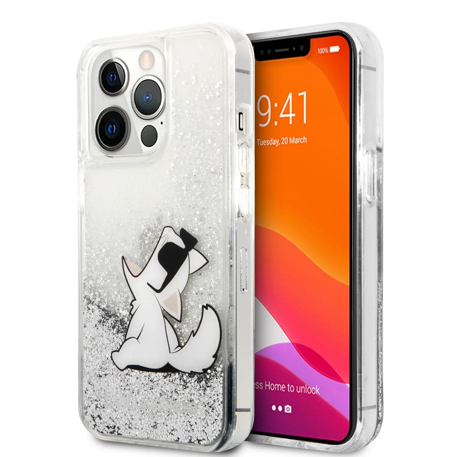 Karl Lagerfeld "Choupette Fun" Hard Case Θήκη προστασίας από σιλικόνη – iPhone 13 Pro Max (Clear/Glitter Silver) – PhoneBazaar