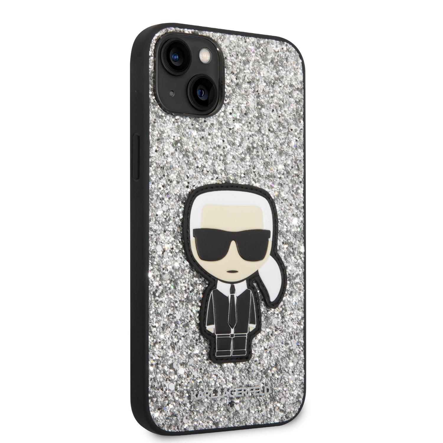 Karl Lagerfeld Glitter Flakes Case with Ikonik Patch and Metal Logo Θήκη προστασίας από σιλικόνη – iPhone 14 Plus (Glitter Silver)