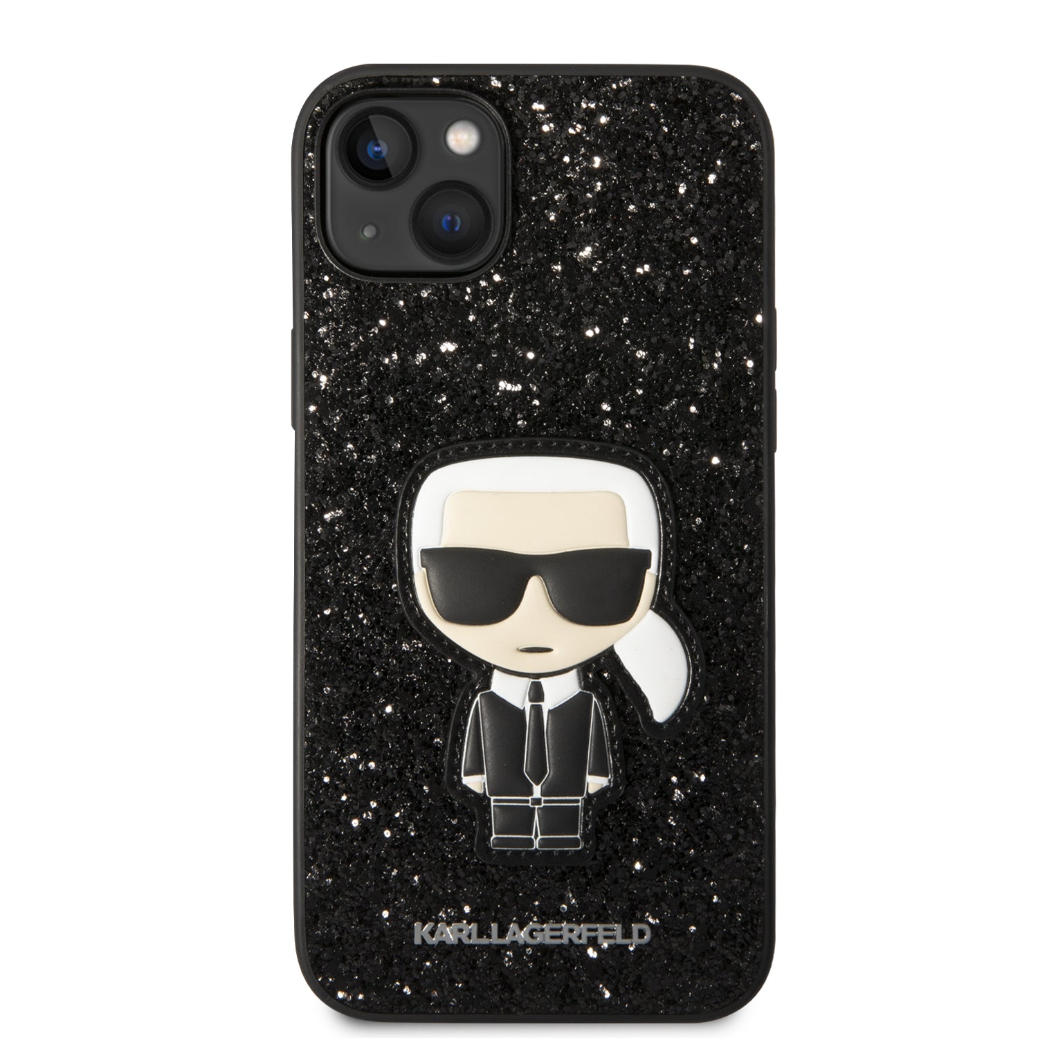 Karl Lagerfeld Glitter Flakes Case with Ikonik Patch and Metal Logo Θήκη προστασίας από σιλικόνη – iPhone 14 Plus (Glitter Black)