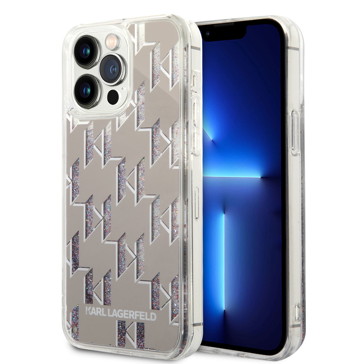 Karl Lagerfeld Monogram Liquid Glitter Case Θήκη προστασίας από σιλικόνη – iPhone 14 Pro Max (Ασημί – KLHCP14XLMNMS) – PhoneBazaar