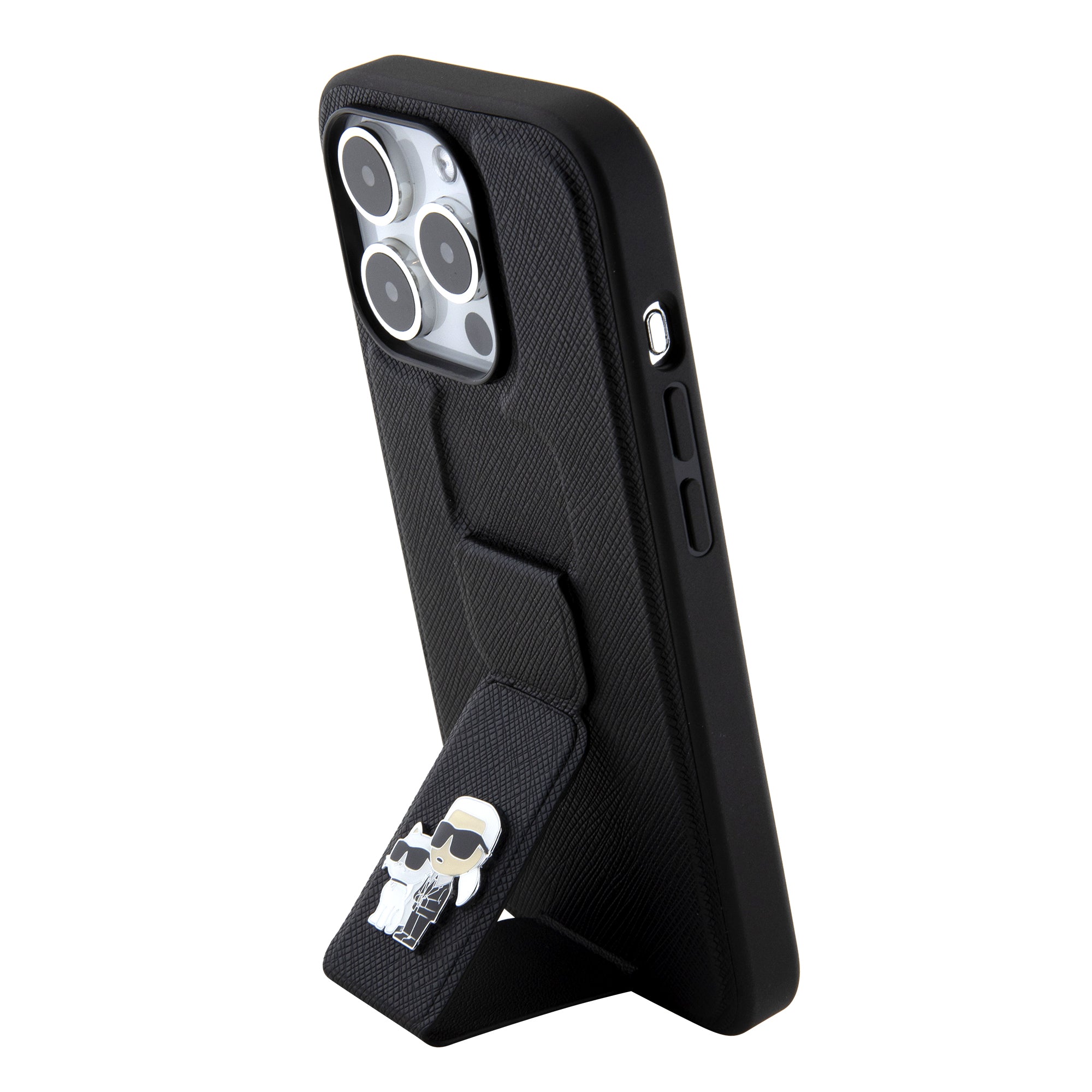 Karl Lagerfeld Karl + Choupette Metal Pin Saffiano Gripstand Case Θήκη προστασίας από δερματίνη – iPhone 15 Pro (Black – KLHCP15LGSAKCPK) – PhoneBazaar