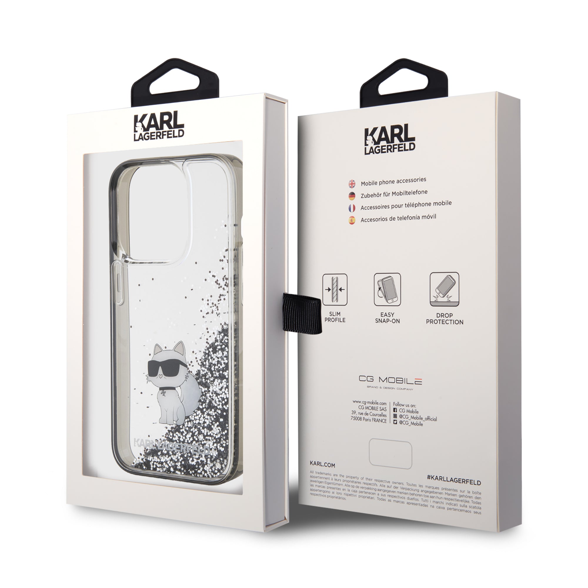 Karl Lagerfeld Ikonik Case Choupette Θήκη προστασίας από Liquid σιλικόνη – iPhone 15 Pro (Clear / Silver Glitter – KLHCP15LLKCNSK)