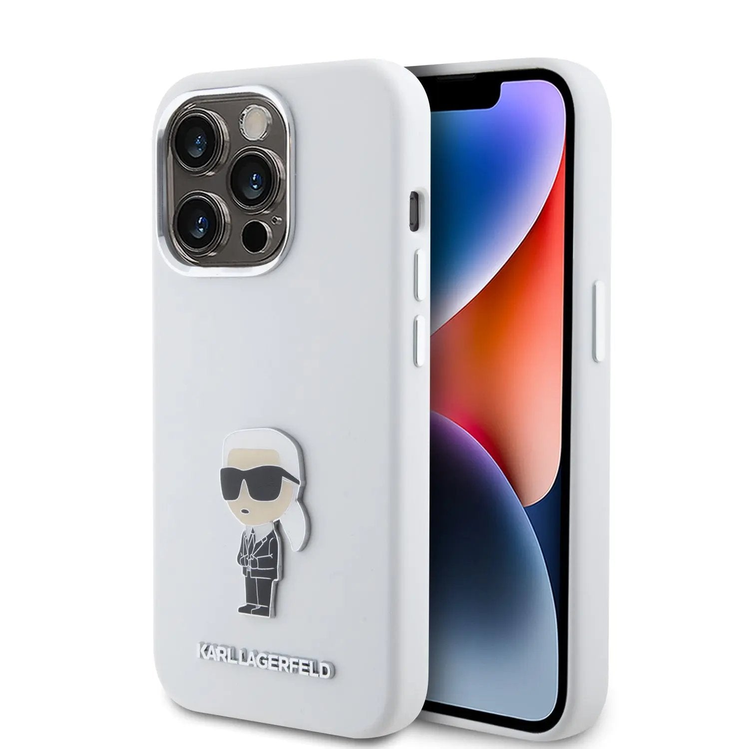 Karl Lagerfeld Ikonik Metal Pin Hard Case Θήκη προστασίας από σιλικόνη – iPhone 15 Pro (White – KLHCP15LSMHKNPH) – PhoneBazaar