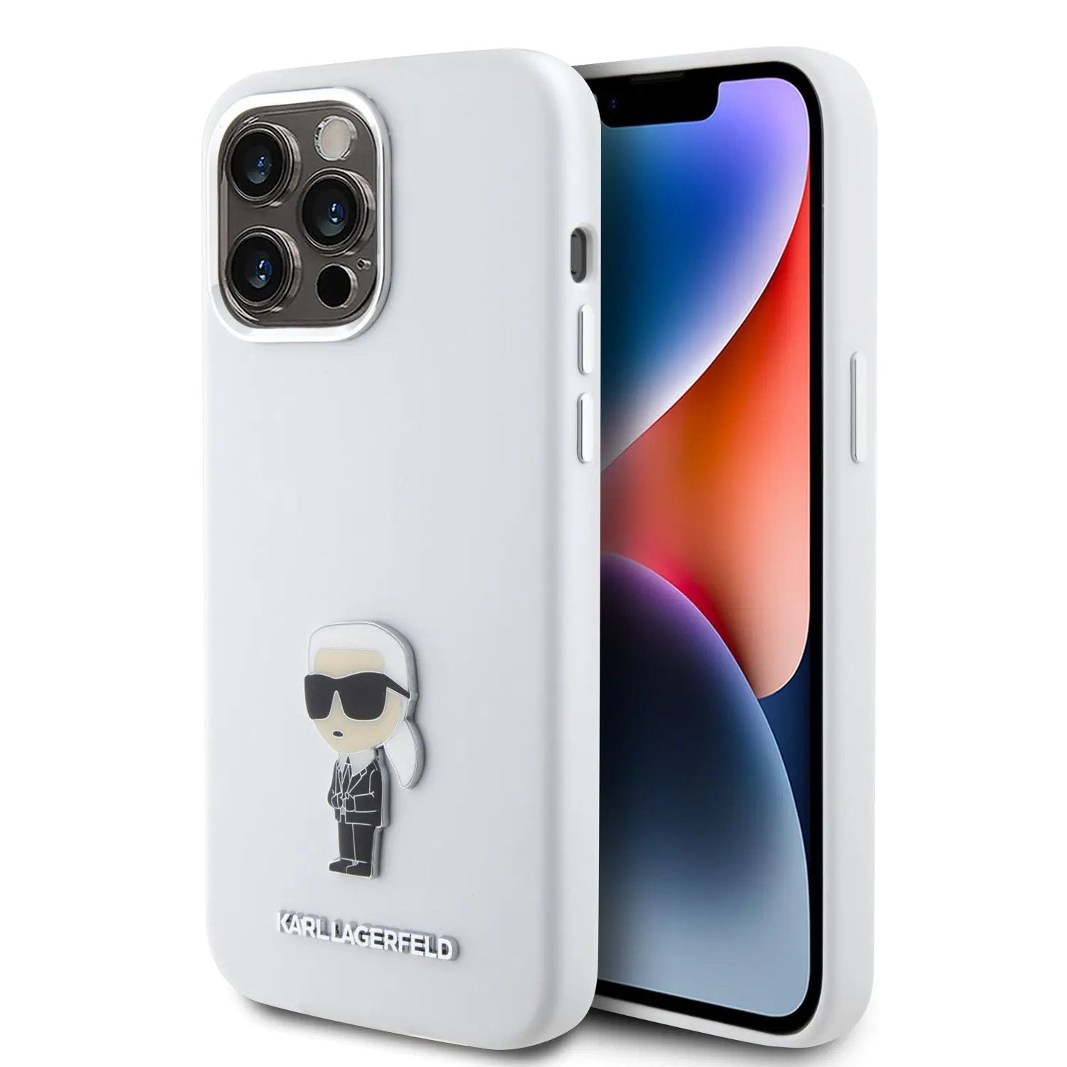 Karl Lagerfeld Ikonik Metal Pin Hard Case Θήκη προστασίας από σιλικόνη – iPhone 15 Pro Max (White – KLHCP15XSMHKNPH) – PhoneBazaar