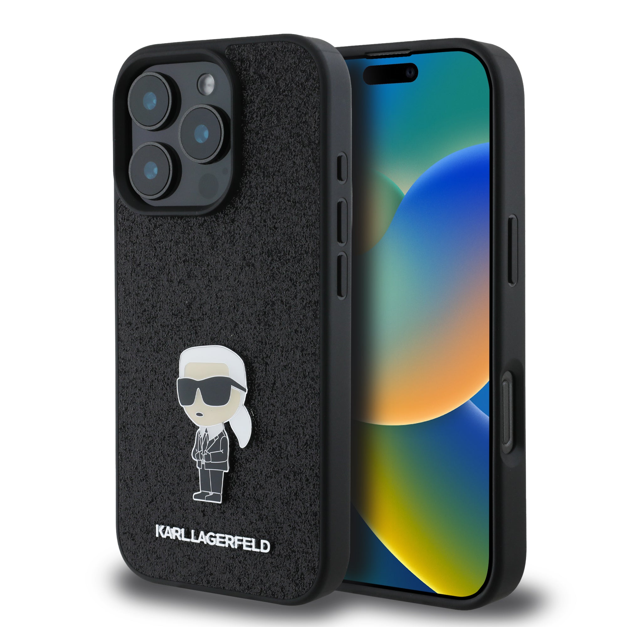 Karl Lagerfeld Ikonik Fixed Glitter Hard Case With Ikonik Metal Logo Θήκη Προστασίας Απο Σιλικόνη – Iphone 16 Pro (glitter Black – Klhcp16lgknpsk) – PhoneBazaar