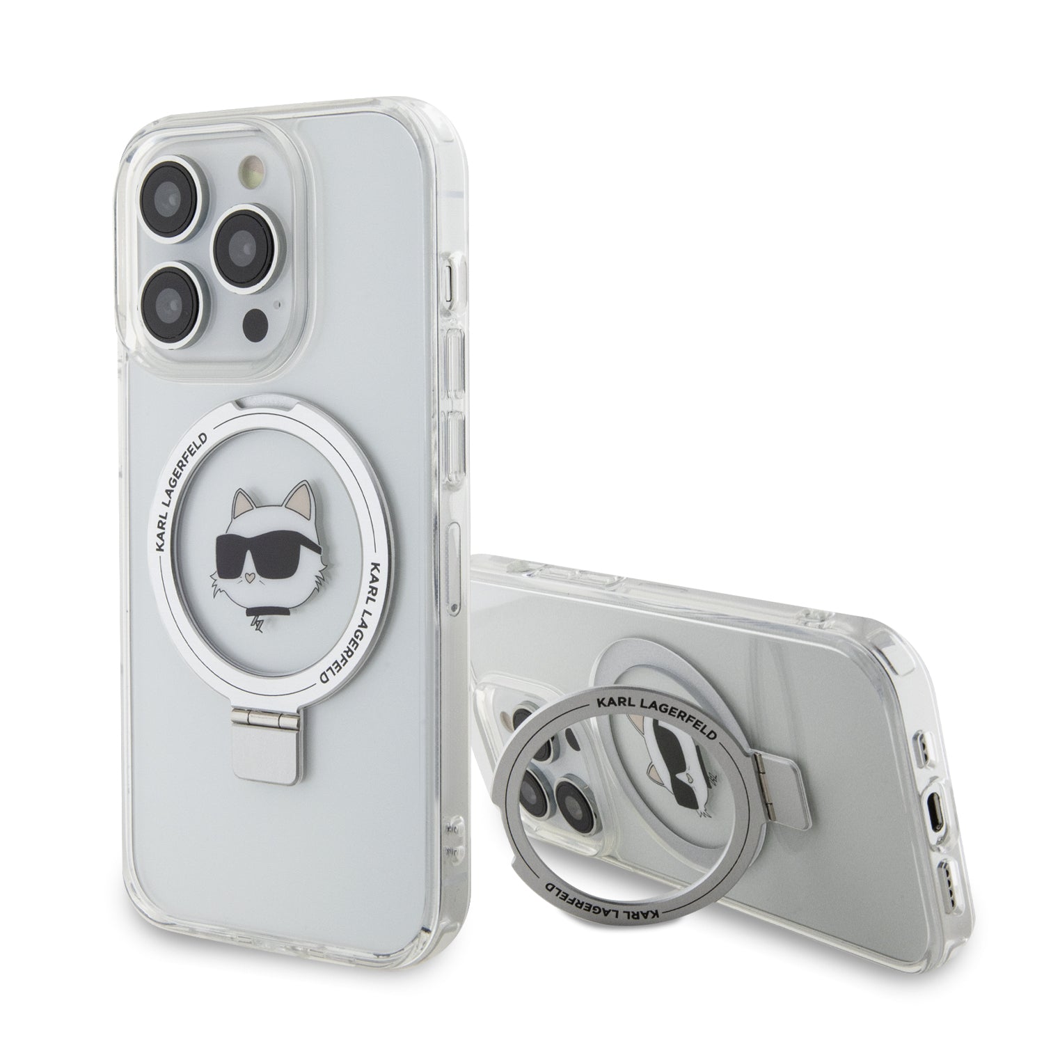 Karl Lagerfeld Magsafe Ringstand Case “Choupette’s Head” Θήκη προστασίας από σκληρό πλαστικό για iPhone 15 Pro (White – KLHMP15LHMRSCHH) – PhoneBazaar