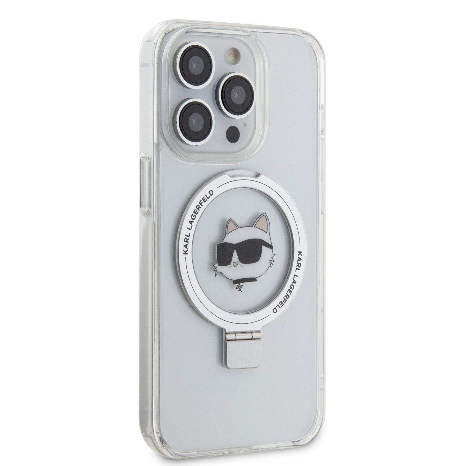 Karl Lagerfeld Magsafe Ringstand Case “Choupette’s Head” Θήκη προστασίας από σκληρό πλαστικό για iPhone 15 Pro (White – KLHMP15LHMRSCHH)