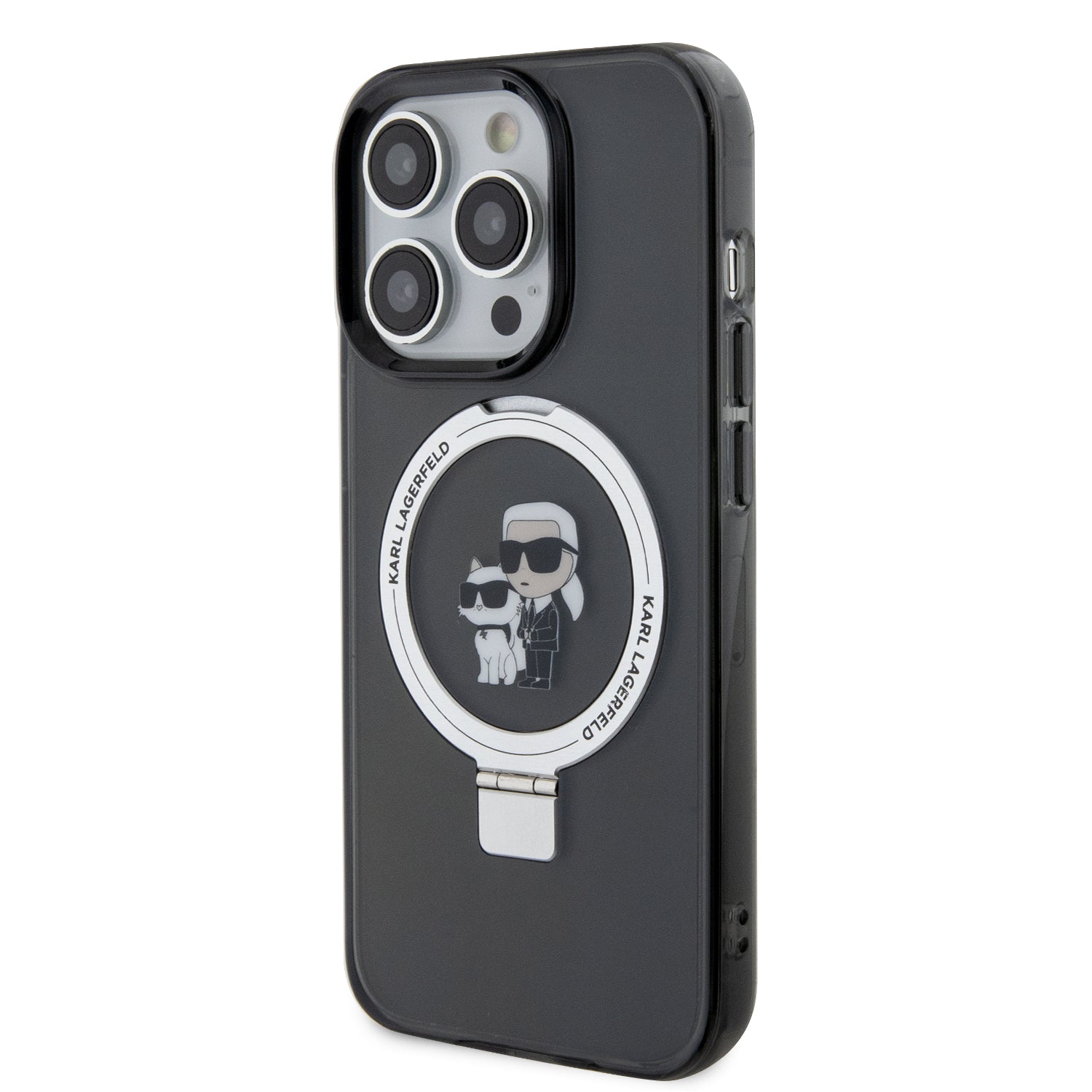 Karl Lagerfeld Magsafe Ringstand Case “Karl & Choupette’s Head” Θήκη προστασίας από σκληρό πλαστικό για iPhone 15 Pro (Black – KLHMP15LHMRSKCK)