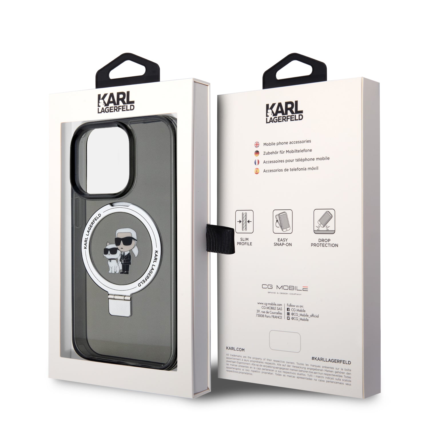 Karl Lagerfeld Magsafe Ringstand Case “Karl & Choupette’s Head” Θήκη προστασίας από σκληρό πλαστικό για iPhone 15 Pro (Black – KLHMP15LHMRSKCK)