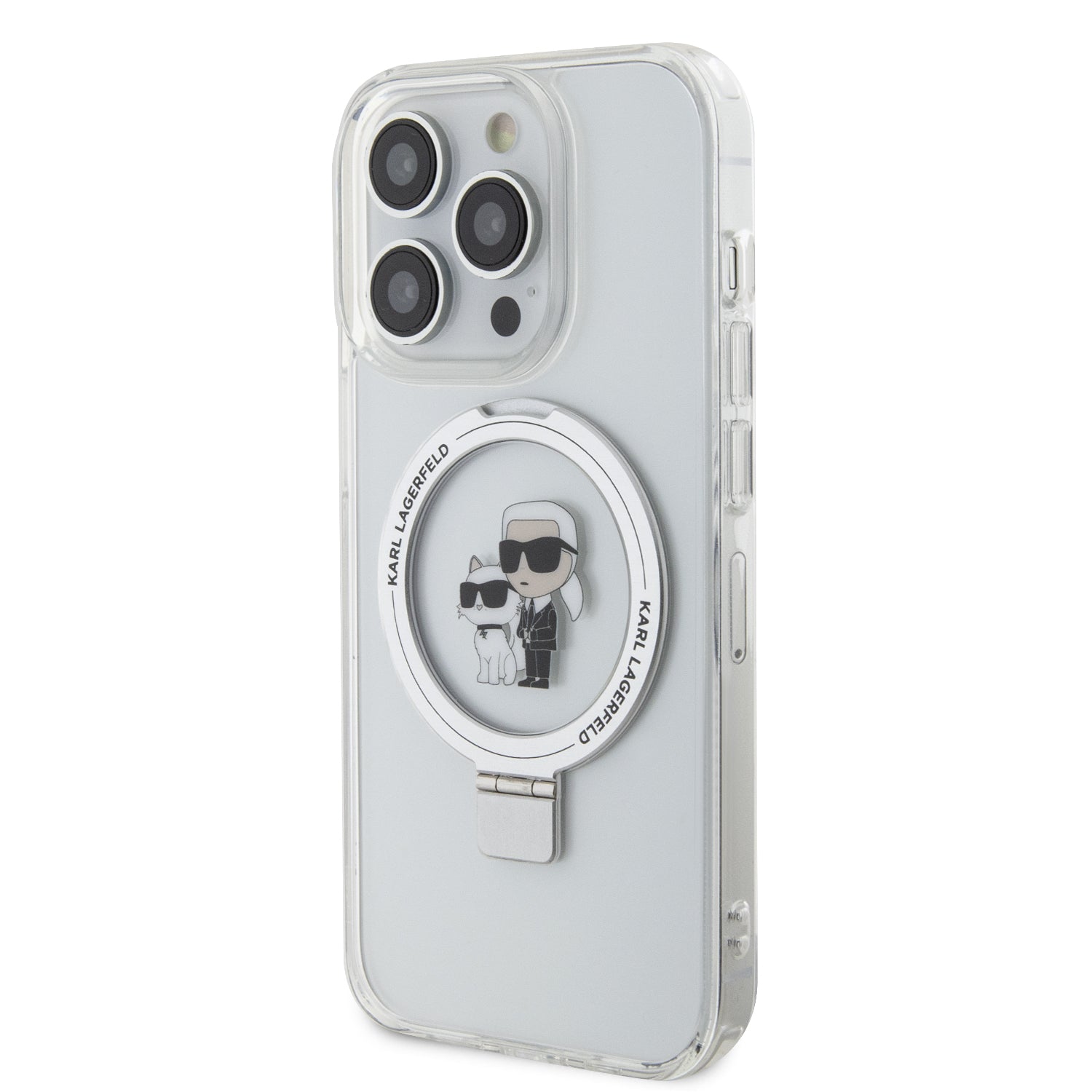 Karl Lagerfeld Magsafe Ringstand Case "Karl & Choupette's Head" Θήκη προστασίας από σκληρό πλαστικό για iPhone 15 Pro Max (Διάφανο – KLHMP15XHMRSKCH)
