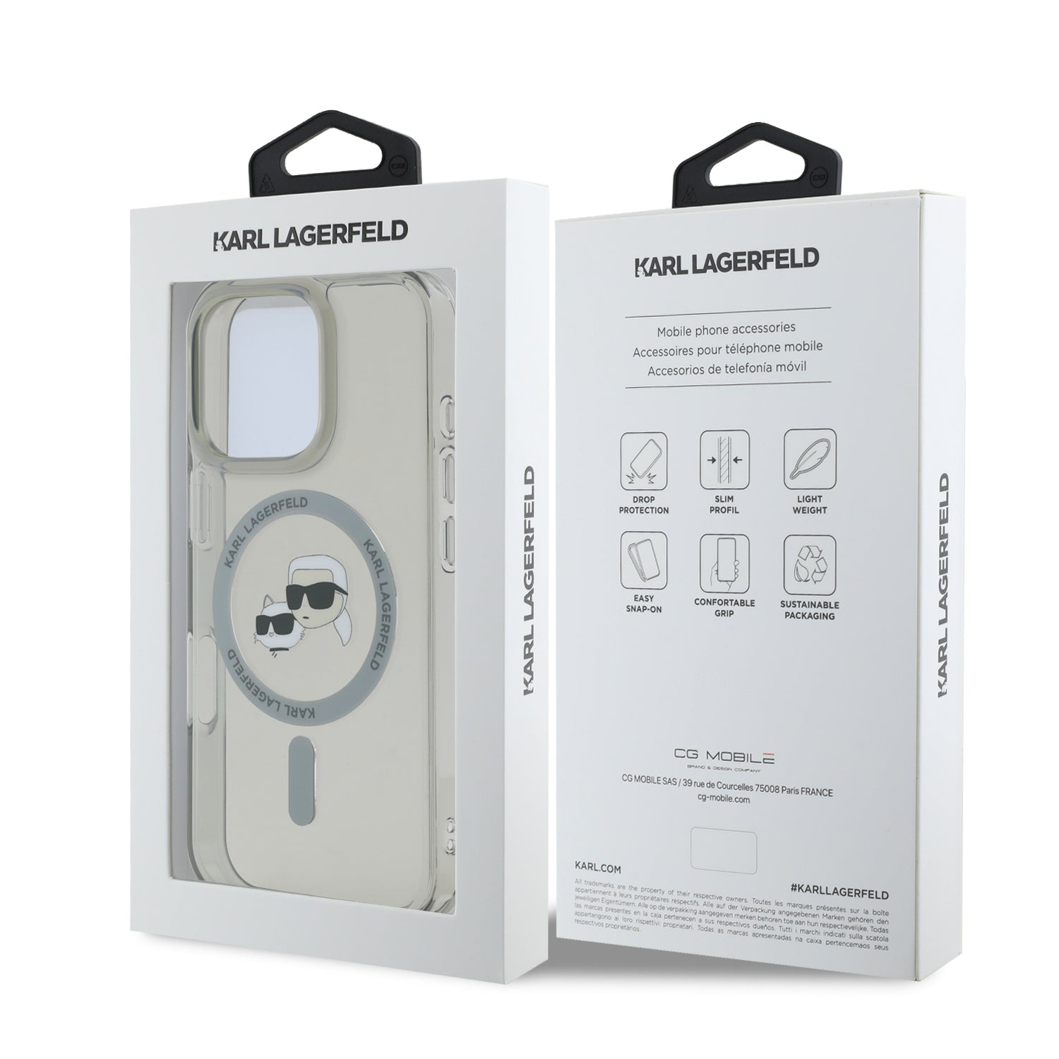 Karl Lagerfeld Magsafe Ringstand Case “Karl + Choupette’s Head” Θήκη προστασίας από σκληρό πλαστικό για iPhone 16 Pro (Μαύρο – KLHMP16LHLSKCK)