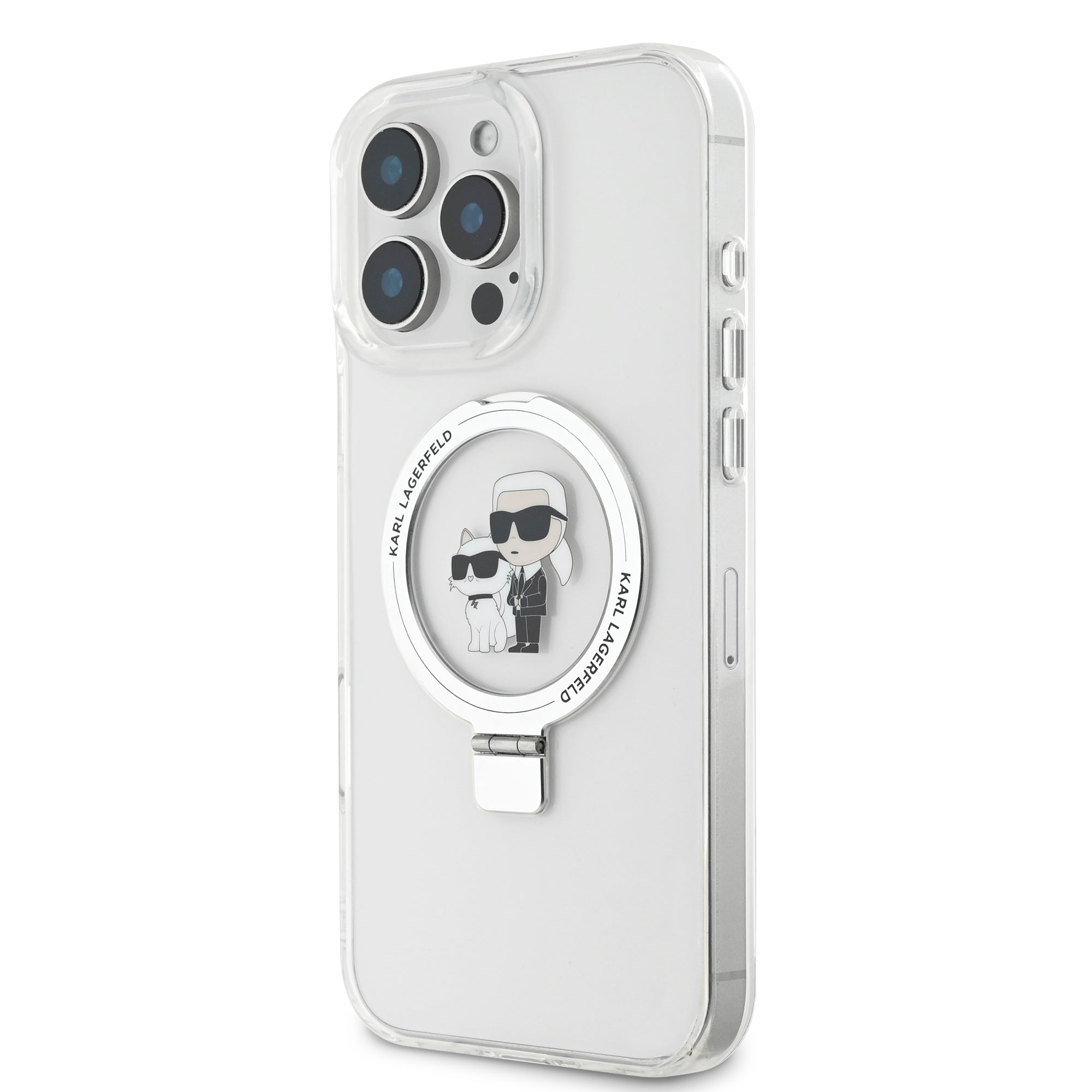 Karl Lagerfeld Magsafe Ringstand Case “Karl + Choupette's Head” Θήκη προστασίας από σκληρό πλαστικό για iPhone 16 Pro (Διάφανη – KLHMP16LHMRSKCH)