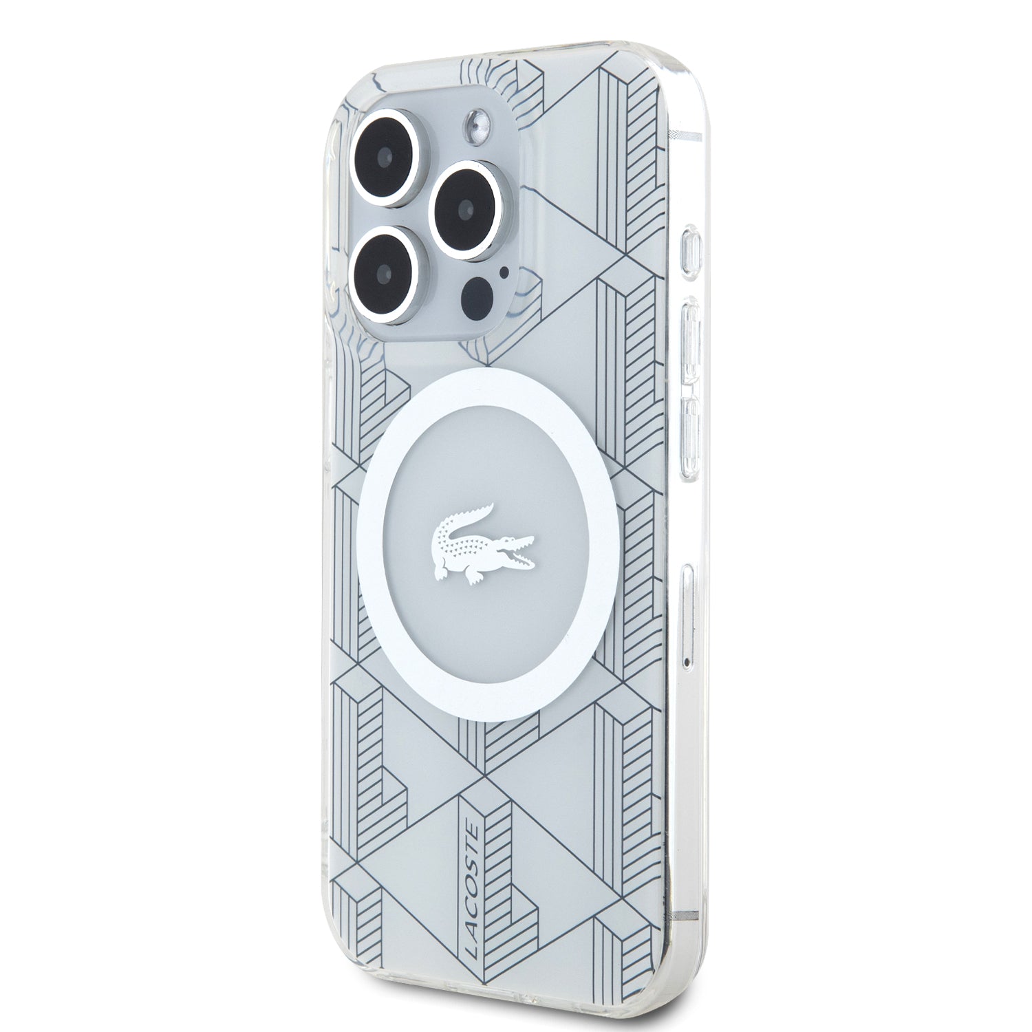 Lacoste Magsafe Monogram Croc Logo Hard Case Θήκη προστασίας από Σιλικόνη για iPhone 15 Pro (Farine/Silver)