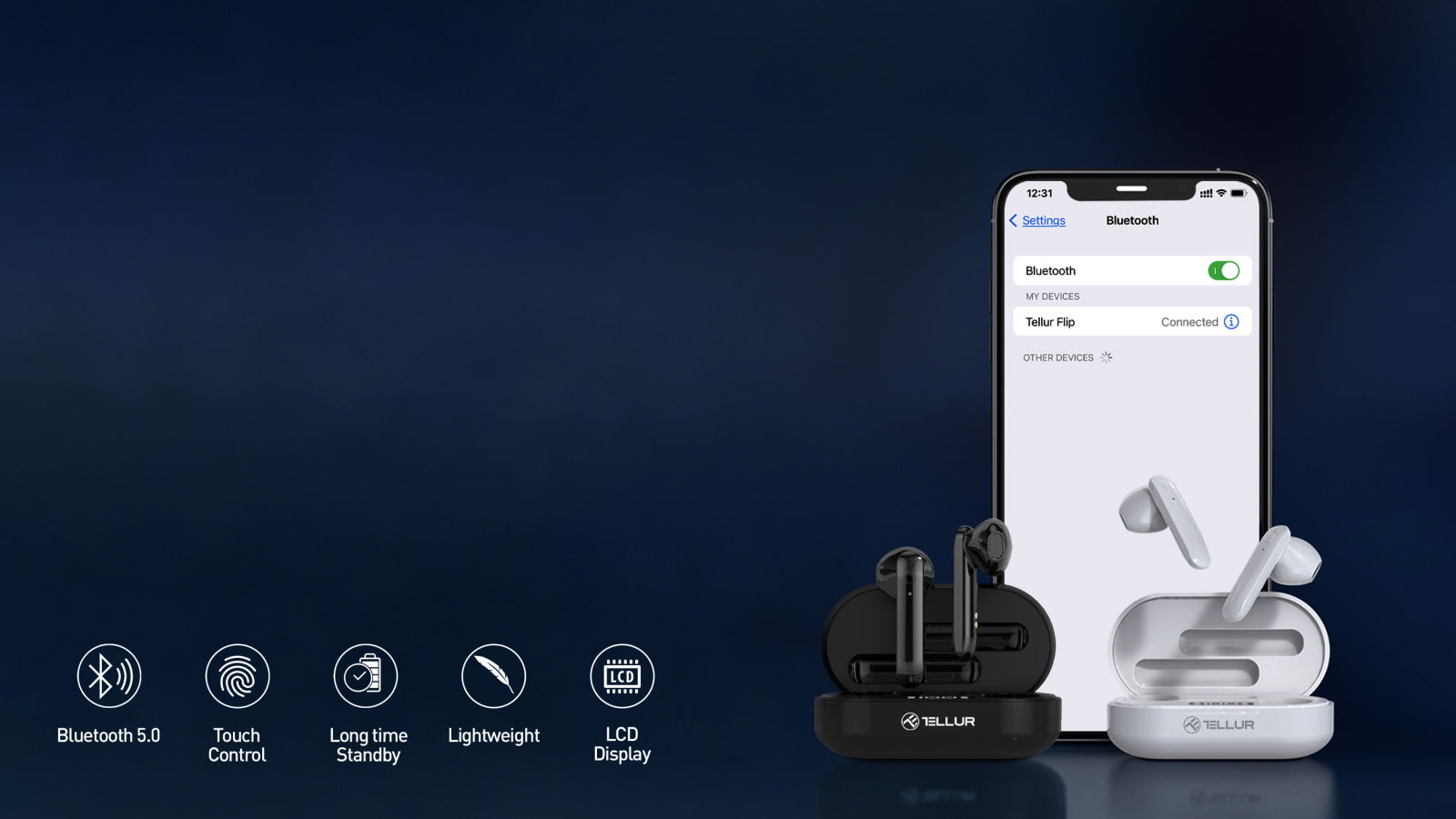 Tellur Flip Bluetooth True Wireless Headphones Ασύρματα Ακουστικά Bluetooth TWS – White