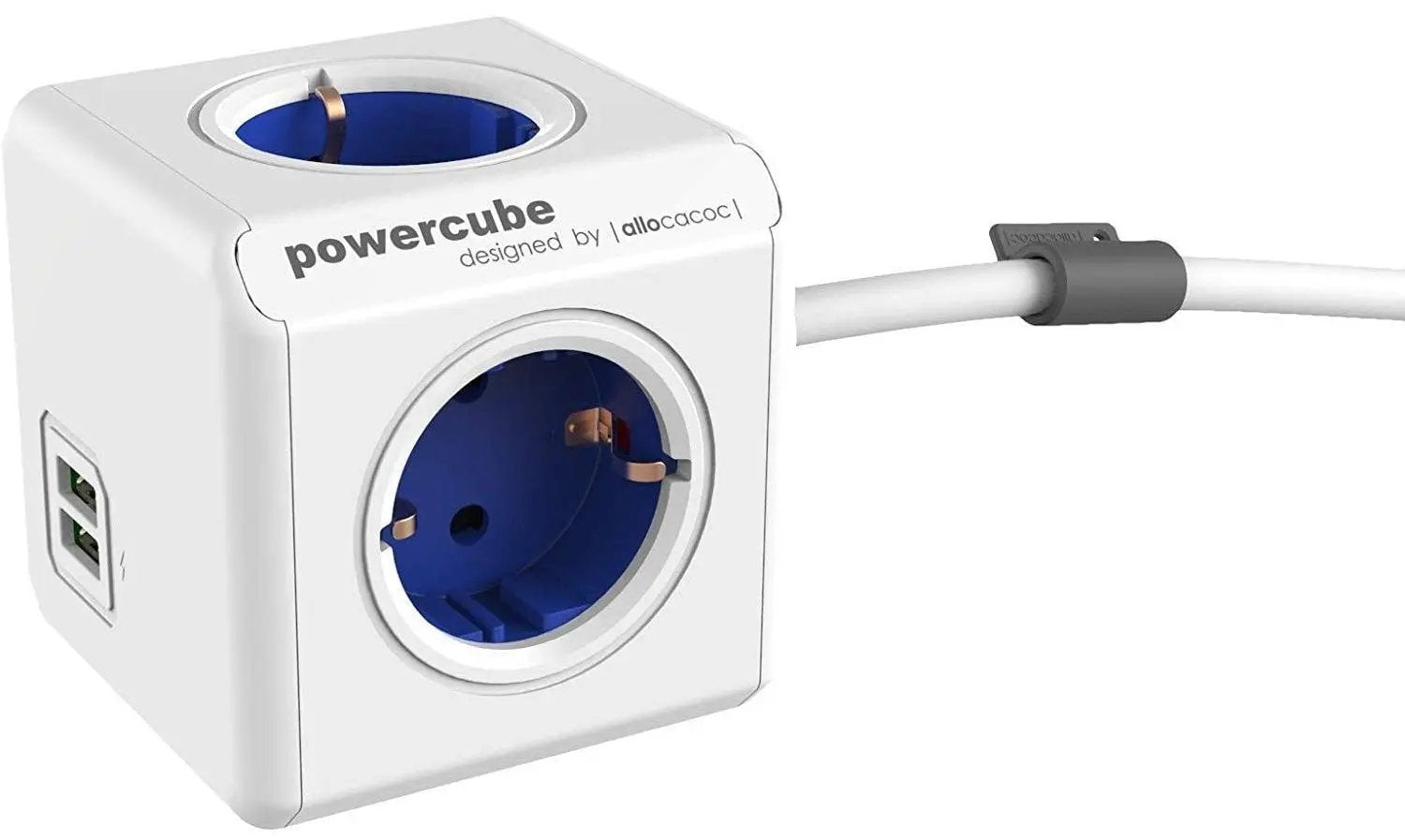 Allocacoc® PowerCube | Extended USB| Πολύπριζο 4 θέσεων & 2 USB – Μπλε – 1406BL/DEEUPC – PhoneBazaar