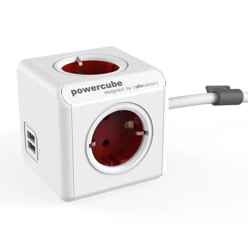 Allocacoc® PowerCube | Extended USB| Πολύπριζο 4 θέσεων & 2 USB – Κόκκινο – 1406RD/DEEUPC – PhoneBazaar